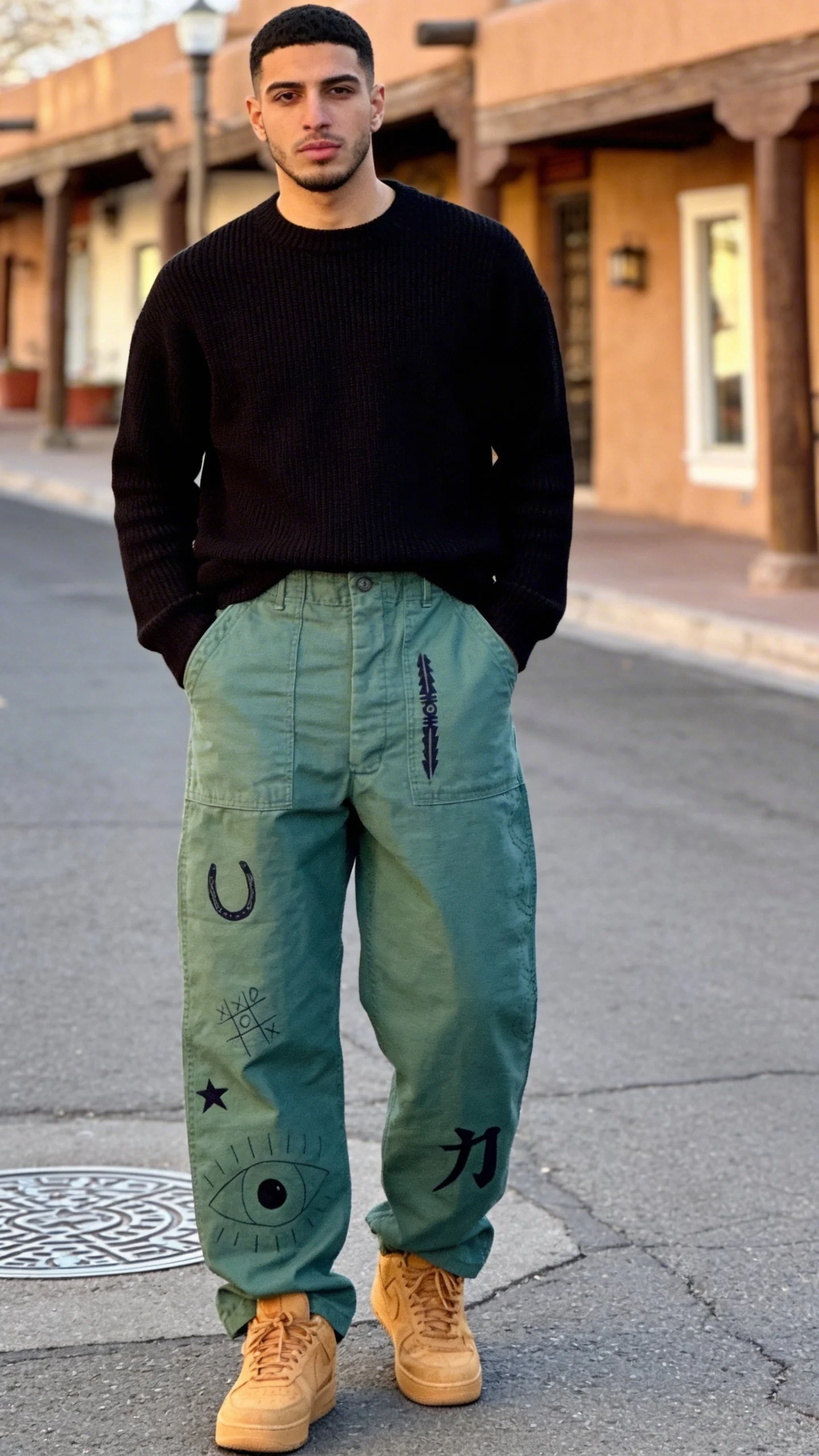 The-New-Black_green pant with eye_front.jpeg