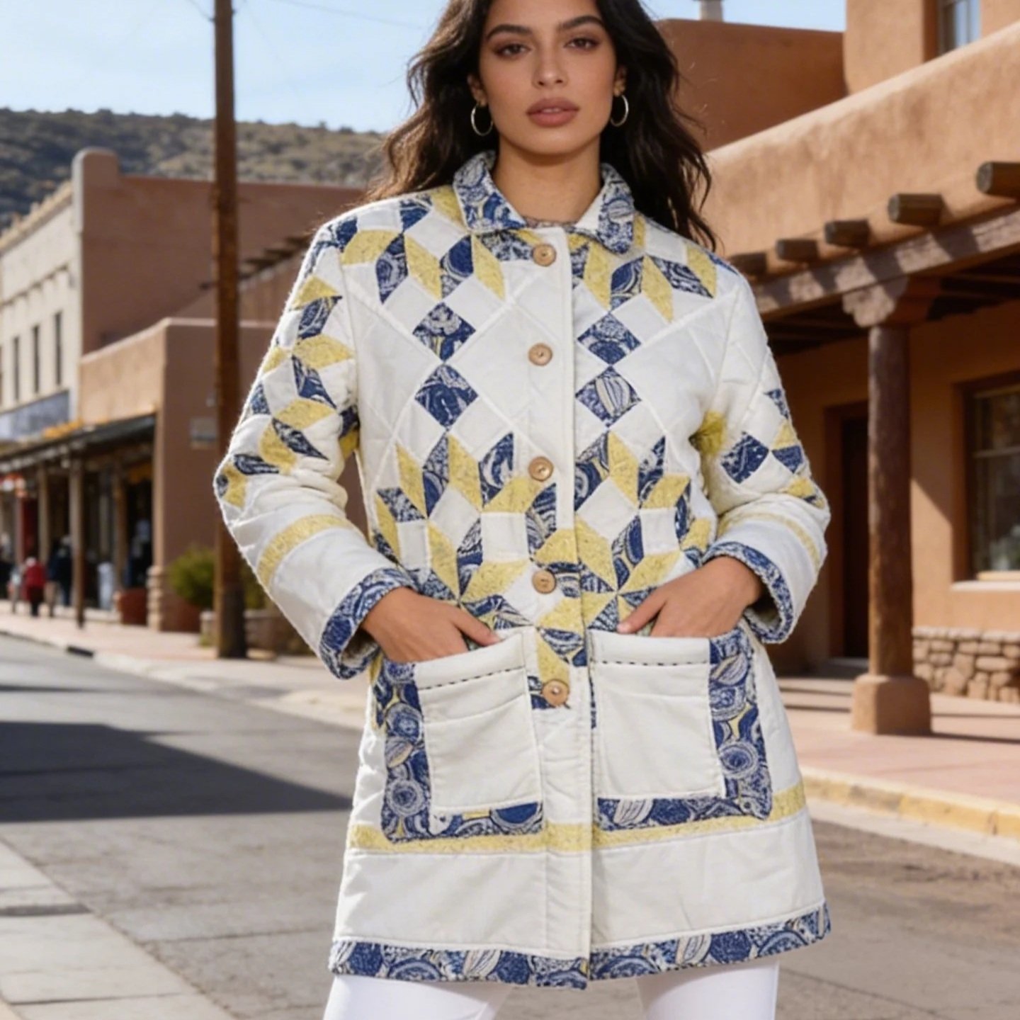 Repurposed Quilt Coat - Yellow & Blue