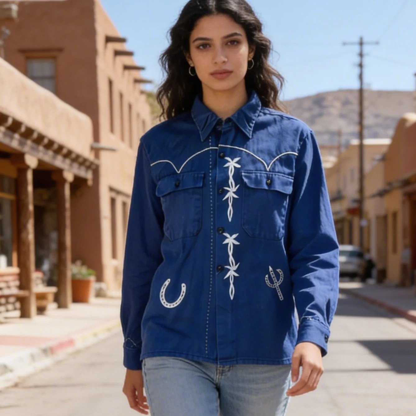 Upcycled Royal Blue Long Sleeve Shirt - Small