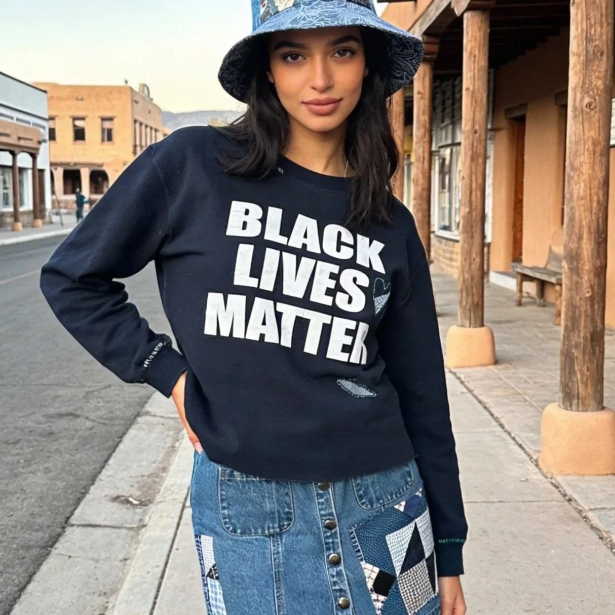 Upcycled 'Black Lives Matter' Sweatshirt with Block Stamping and Embroidery Sz Med