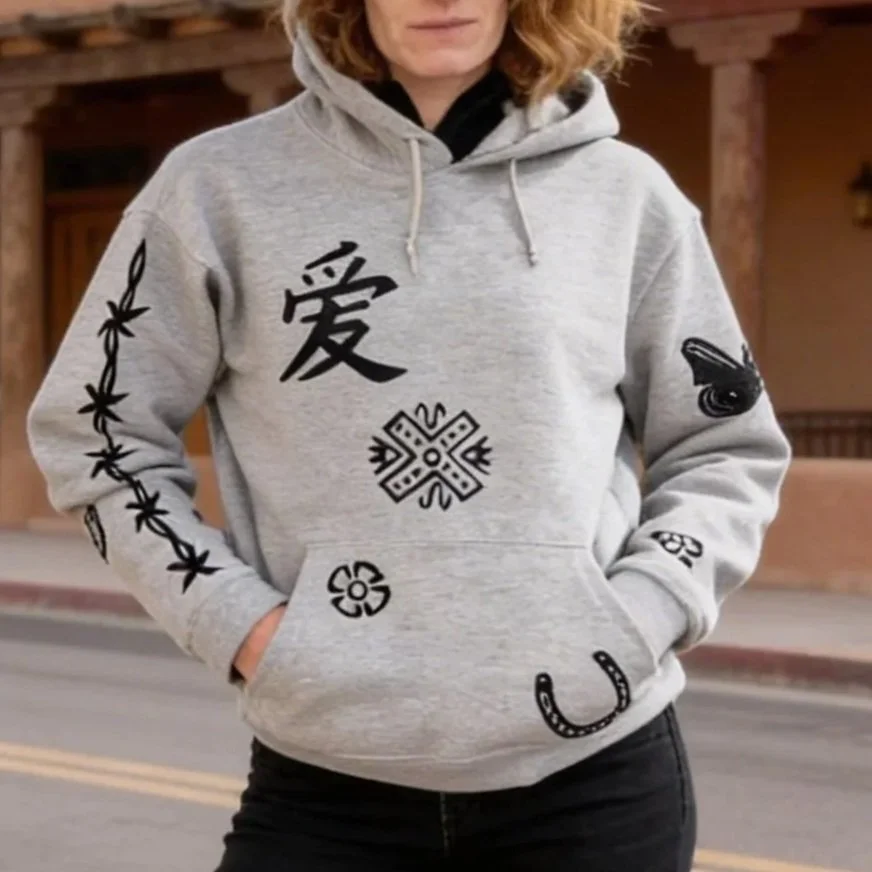 Upcycled Sweatshirt Hoodie - Heathered Grey Sz Small