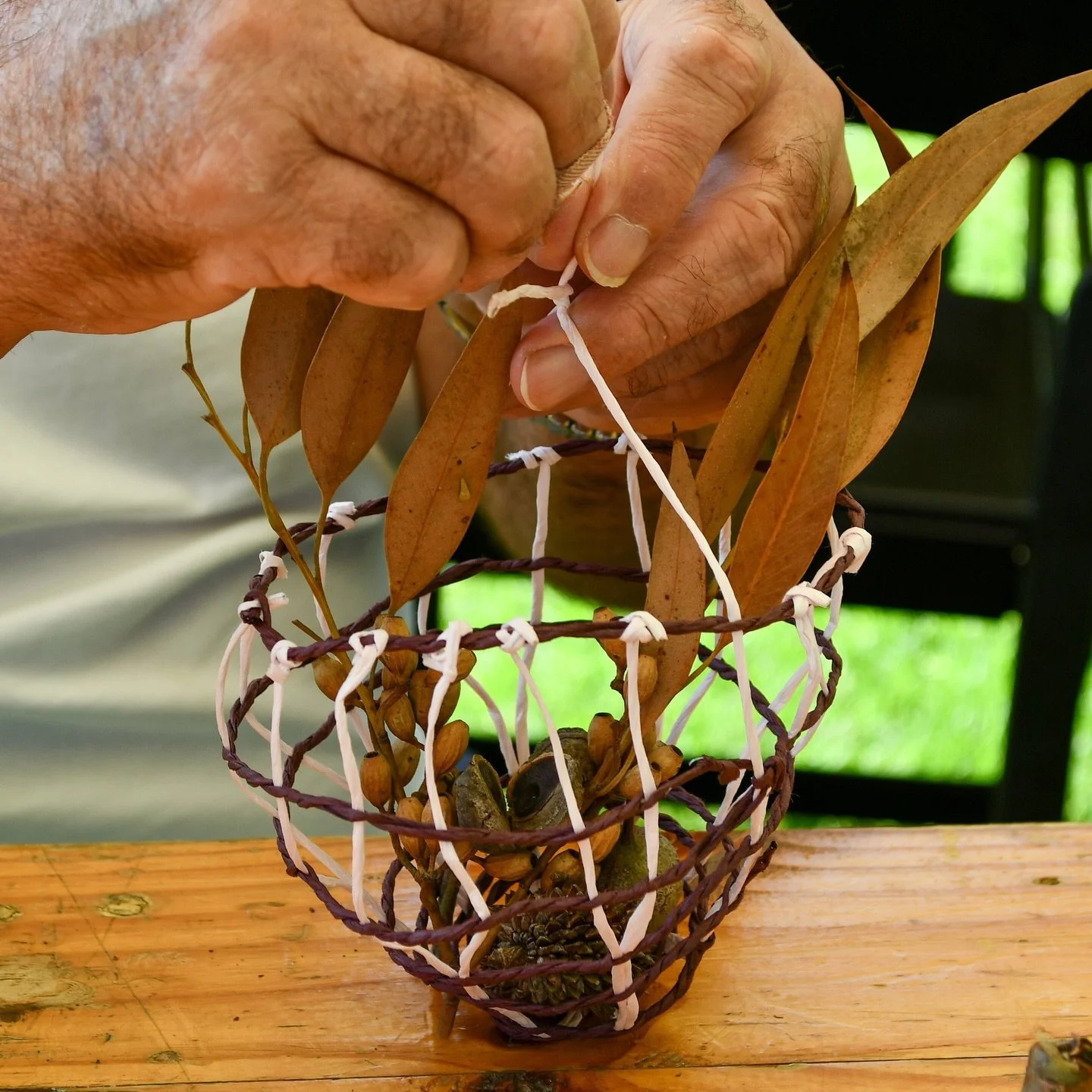 Hands weaving, structures forming.

Using the same technique, each piece becomes something entirely its own &mdash; different rhythms, tensions, embellishments. Individual forms with their own character, shaped by the hands that made them.

I&rsquo;v