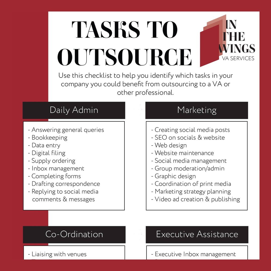 Your free download for February is here! It's a brilliant one-page printable full of ideas to help you outsource your tasks effectively. You may have thought of some of these, but I'm betting there are tasks you can outsource that will surprise you! 