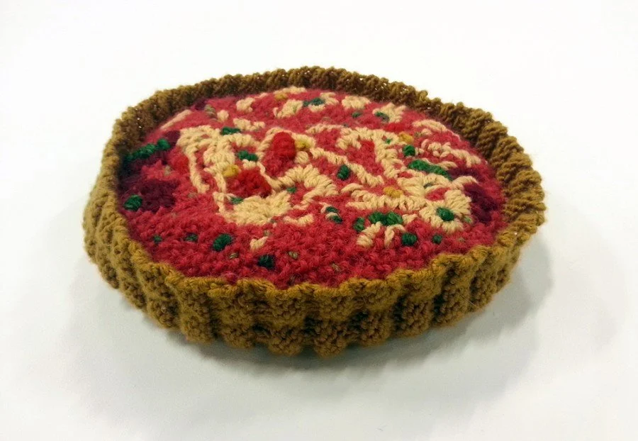 Bachelor VA Honours submission piece, 
Tuna Ratatouille quiche,
wool, poly fill, 2012©
