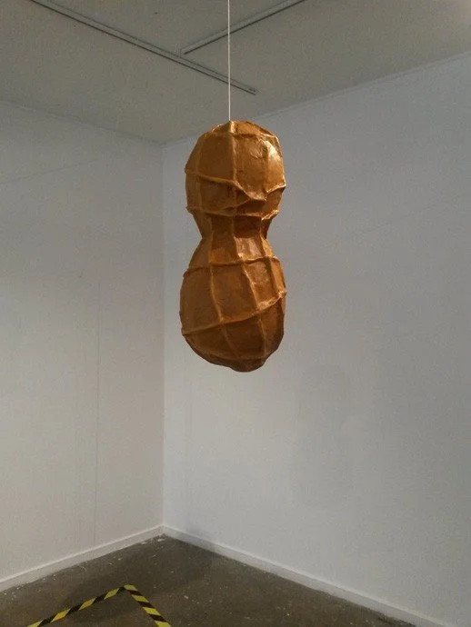 May contain nuts, Peanut piñatas, 
papier maché, 100s and 1000s, string, glue, paint, 2014©