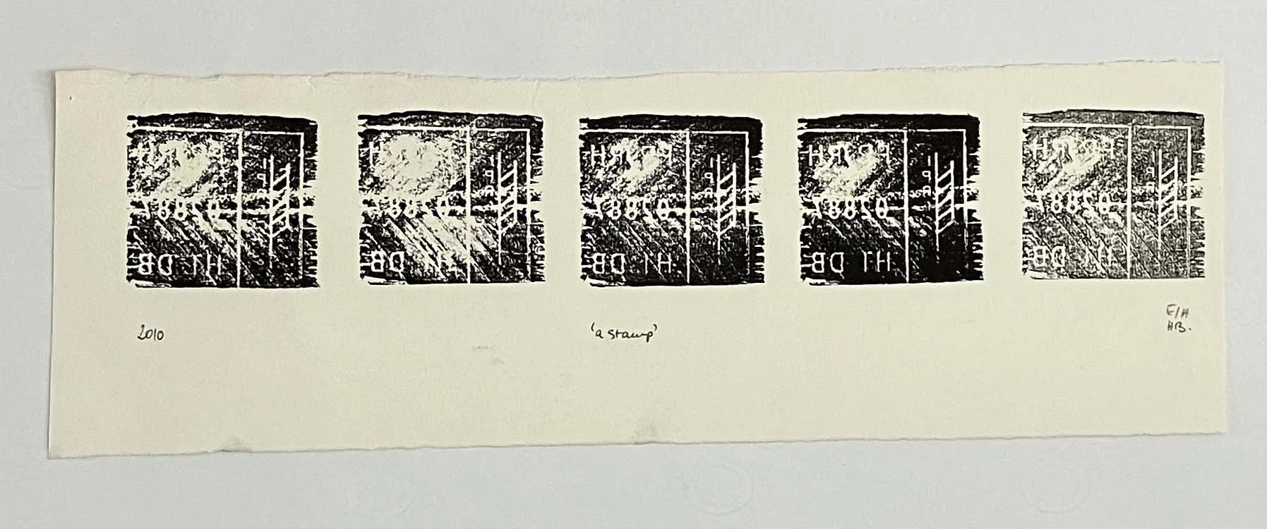 A Stamp, 2010, French shipping woodcut stamp found in ENSBA trash, charbonnel on Hahnemuhle white bright©