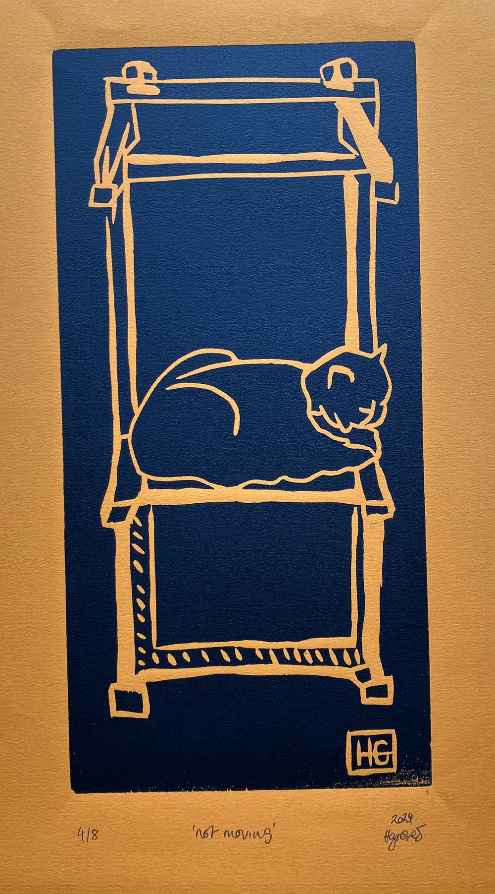 not moving, woodcut on canson mi-teintes Orange ©2024