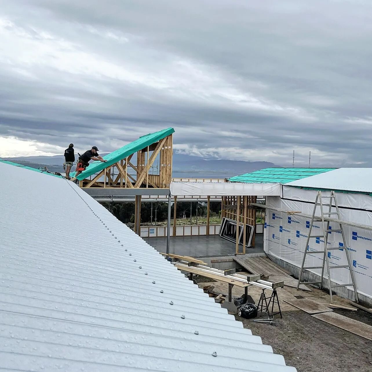 Sandford house is well on the way to lock up stage. Some excitement on site this week... The roofing has been installed and the install of external doors &amp; windows has begun. Some of which are housed in this beautiful skillion section of the roof