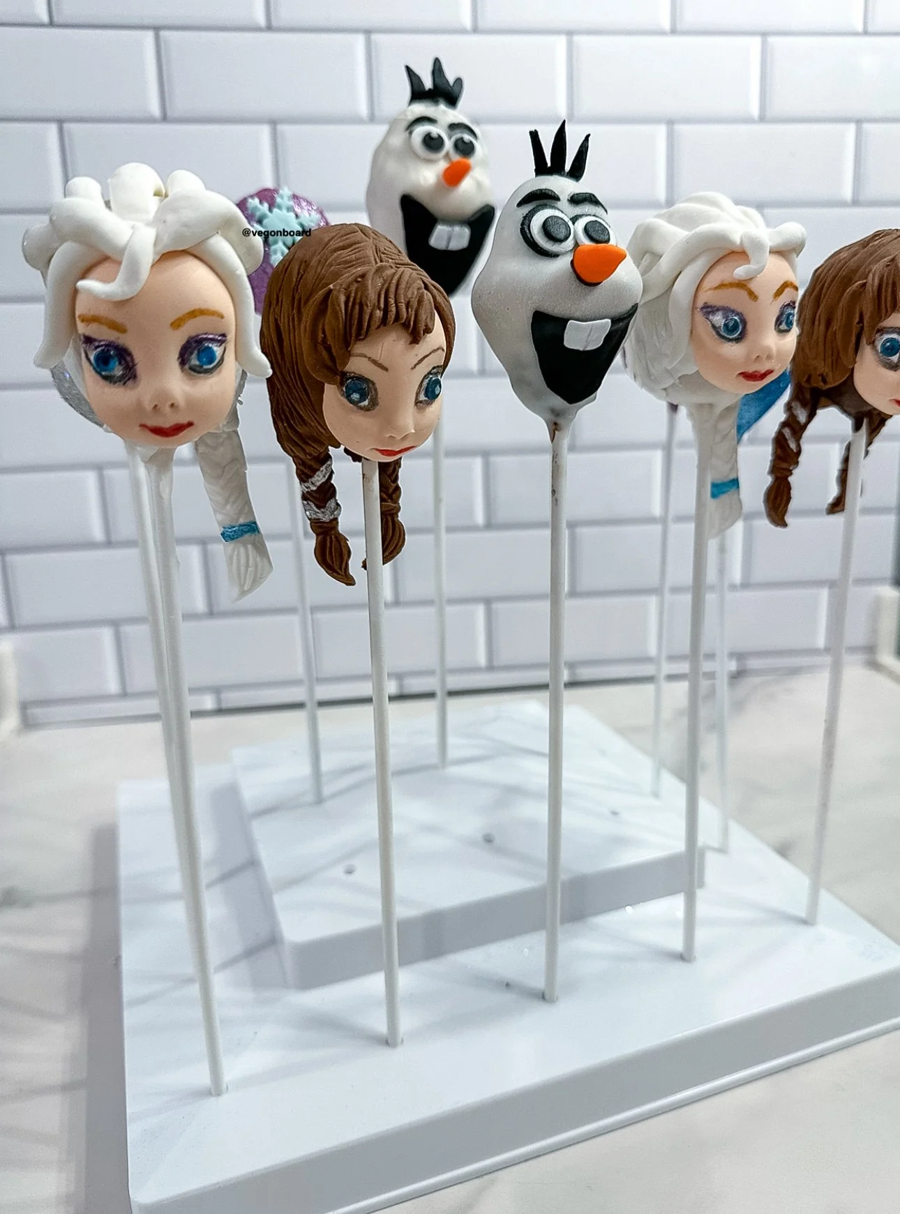 custom made vegan princess and snowman themed cake pop by veg on board