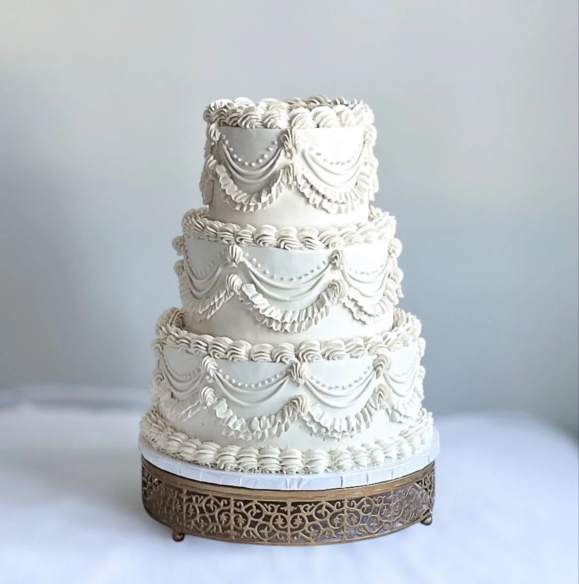 vegan three tier Lambeth piping wedding cake Long Island