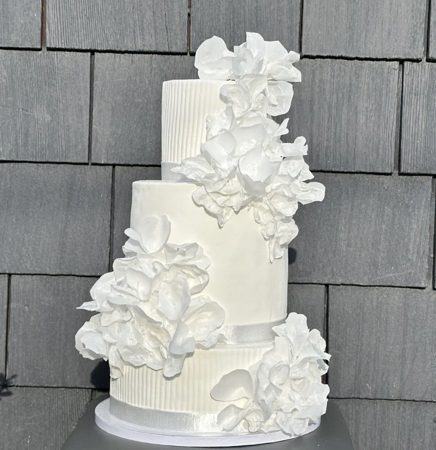 Vegan clean modern sculptural luxury three-tier wedding cake