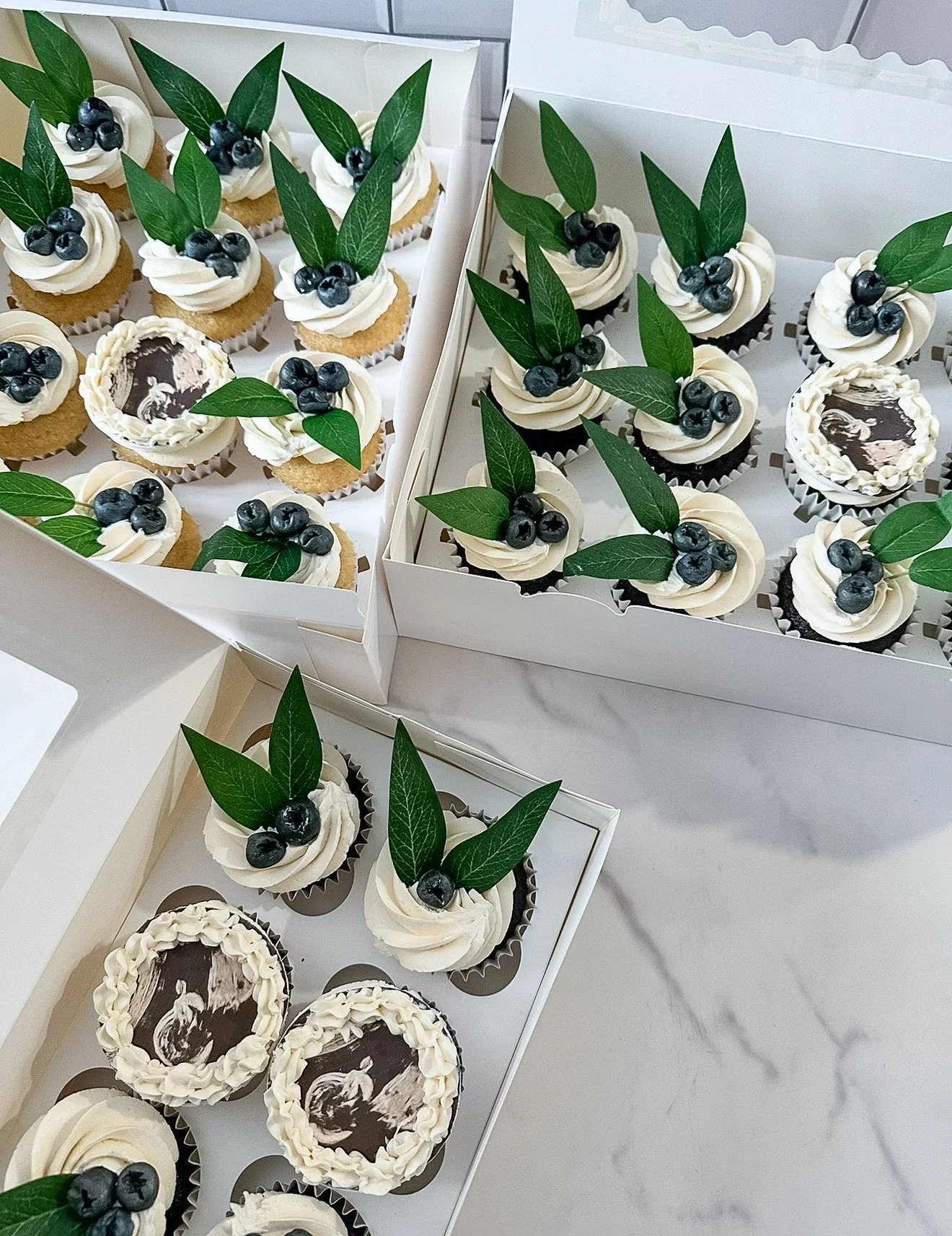 Vegan custom cupcakes with edible sonogram images of baby fly Veg on Board or a baby shower celebration