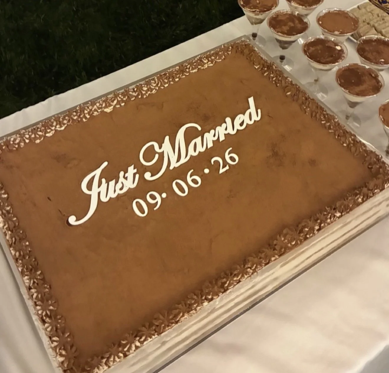 Vegan tiramisu wedding sheet cake by Veg on Board for a wedding in Glen Cove, NY