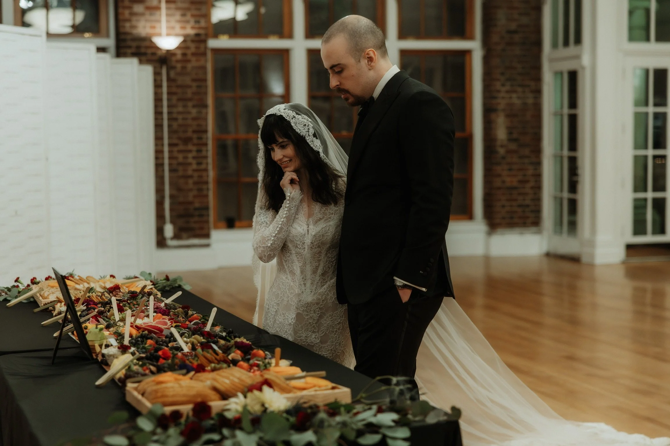 Vegan six foot grazing table for wedding cocktail hour at prospect park picnic house