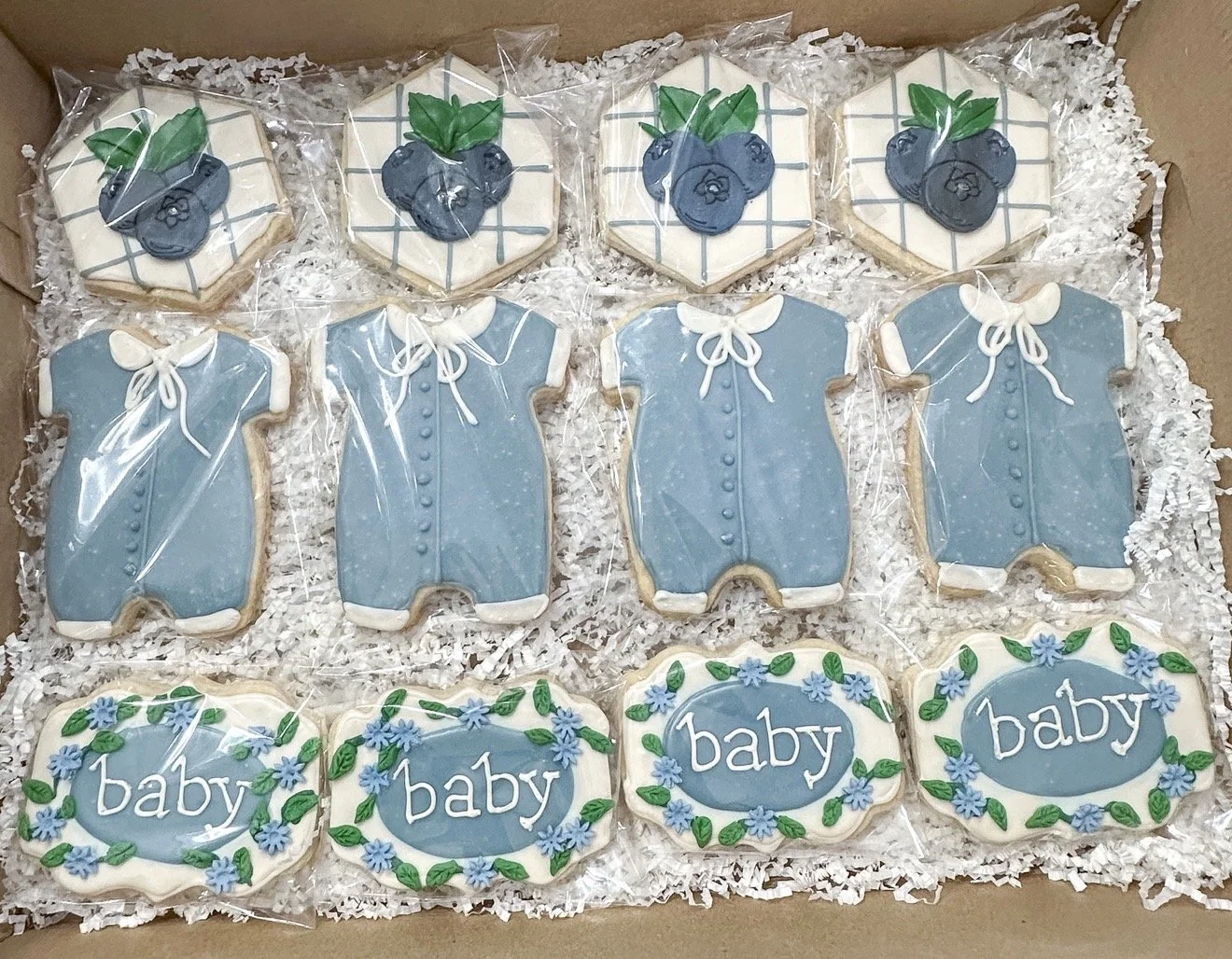 Vegan custom blueberry themed cookies for a baby shower by Veg on Board