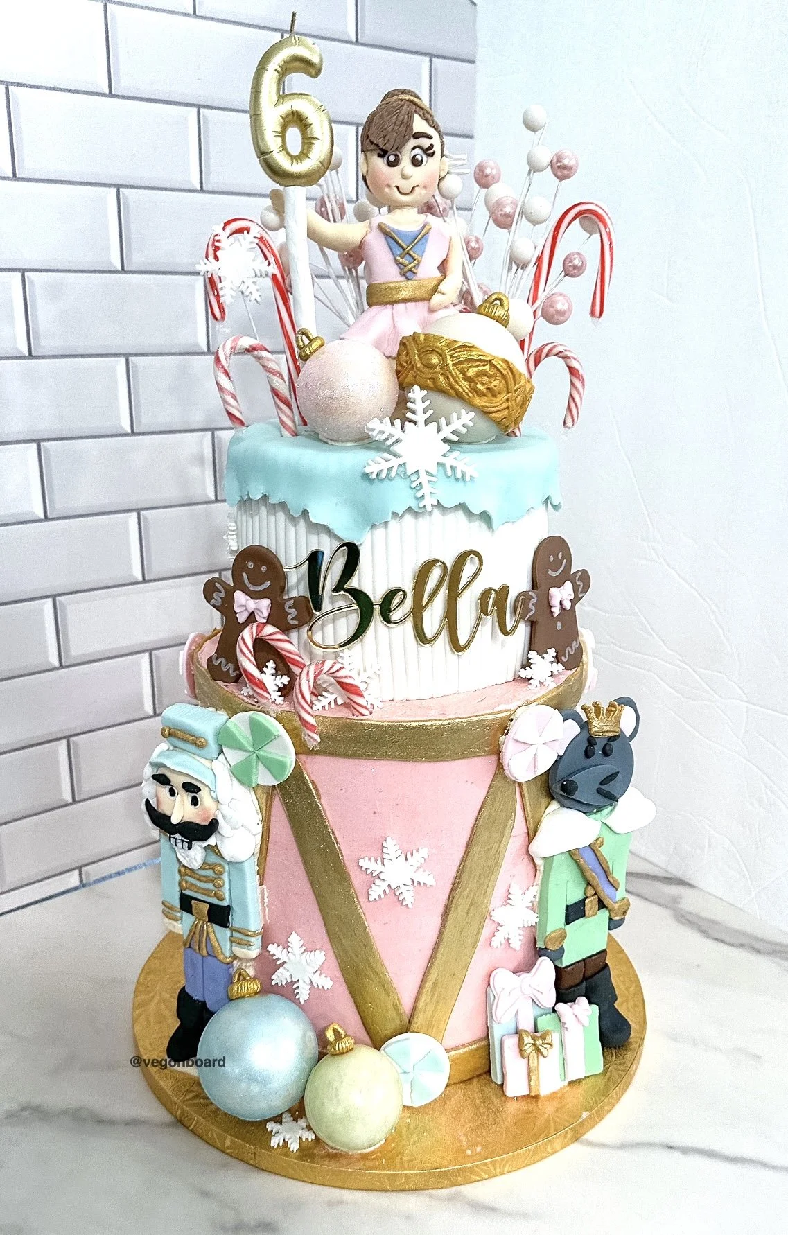 vegan nutcracker two tier cake veg on board