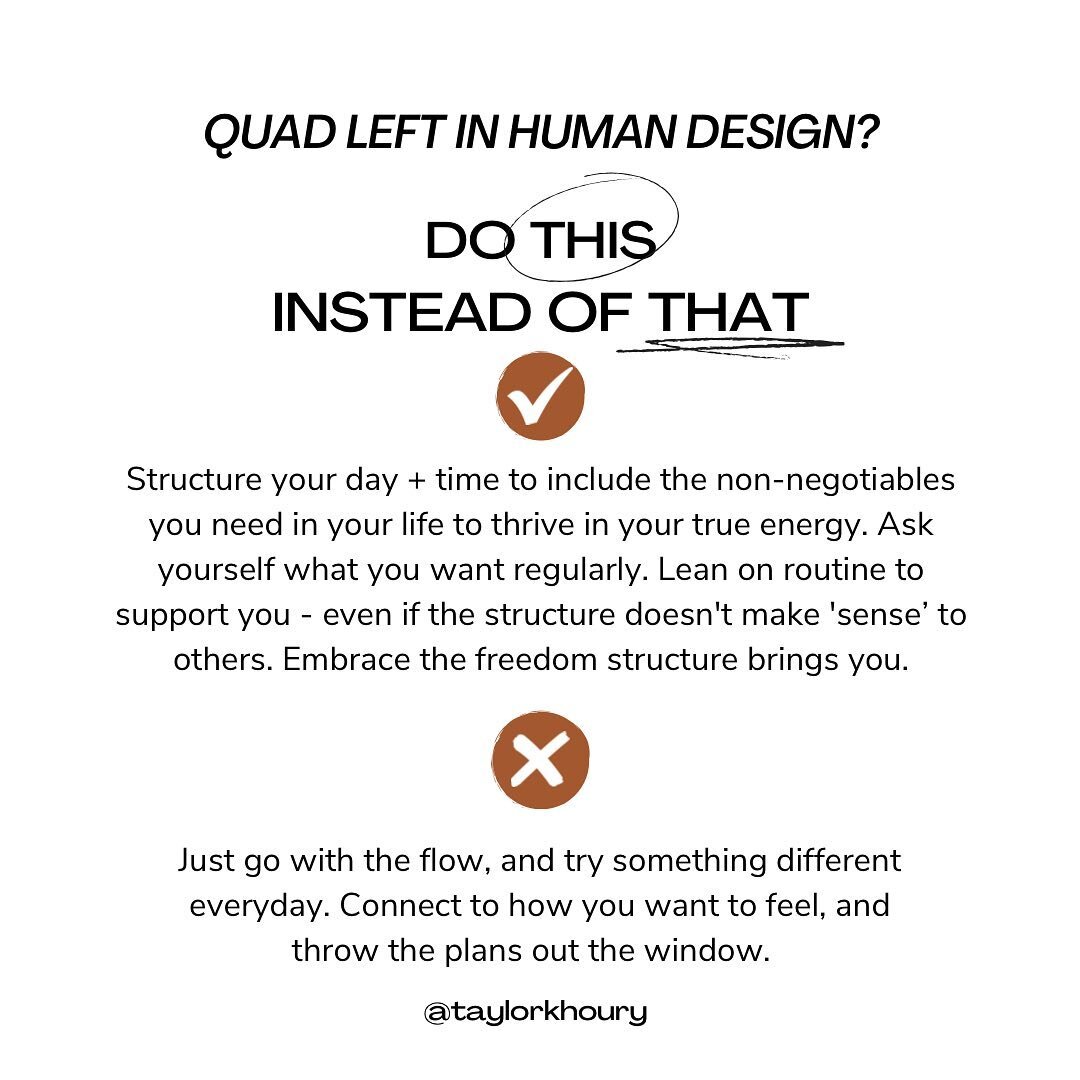 Do you thrive on consistency + structure? ▫️▫️▫️

For a Quad Left (all arrows pointing left at the top of the chart) - structure is actually freedom. 

&bull; swipe for a chart example &bull;

If you asked a Quad Left to just &ldquo;go with the flow&