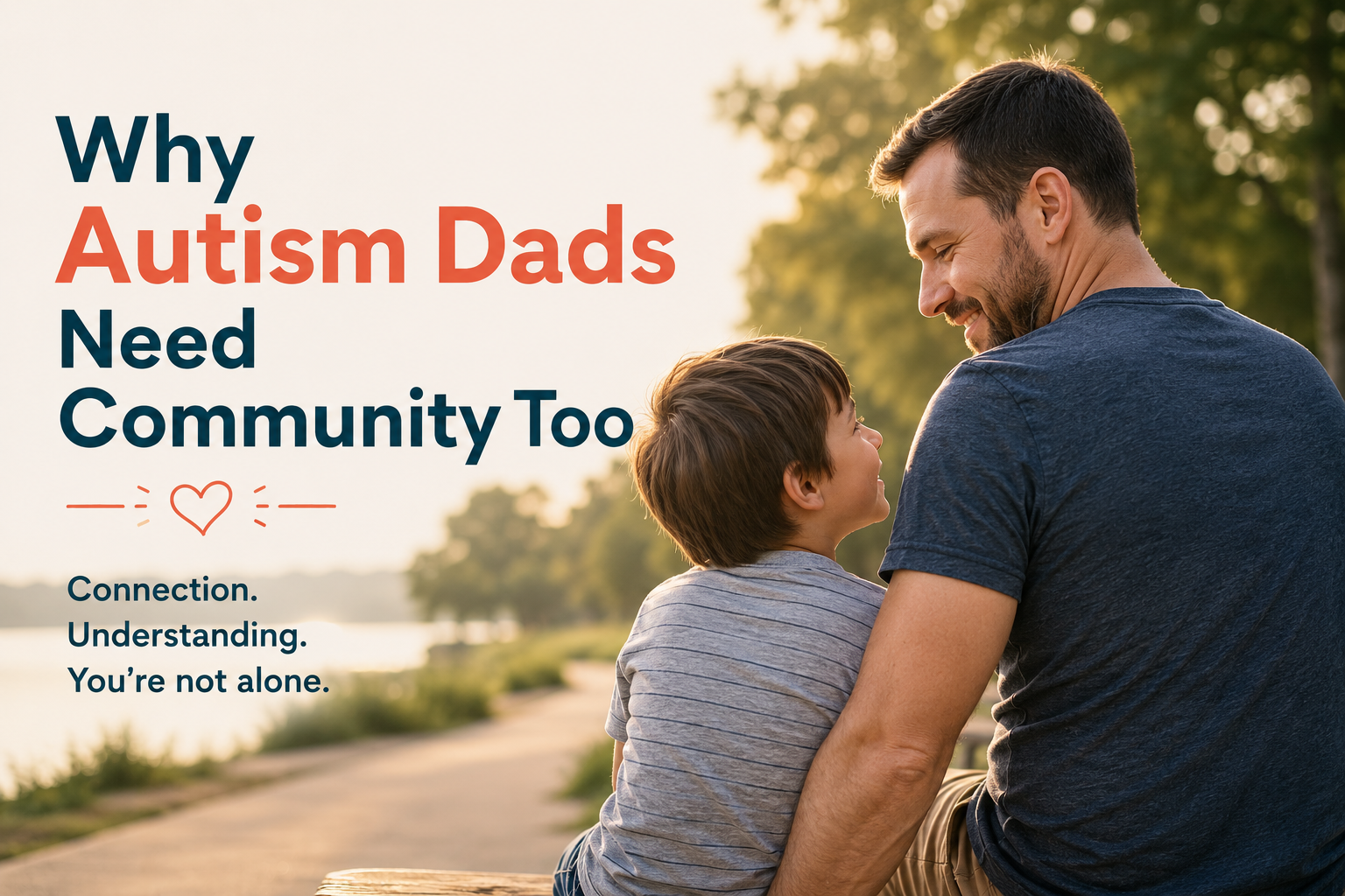 Father and autistic child spending calm quality time together outdoors in a supportive environment