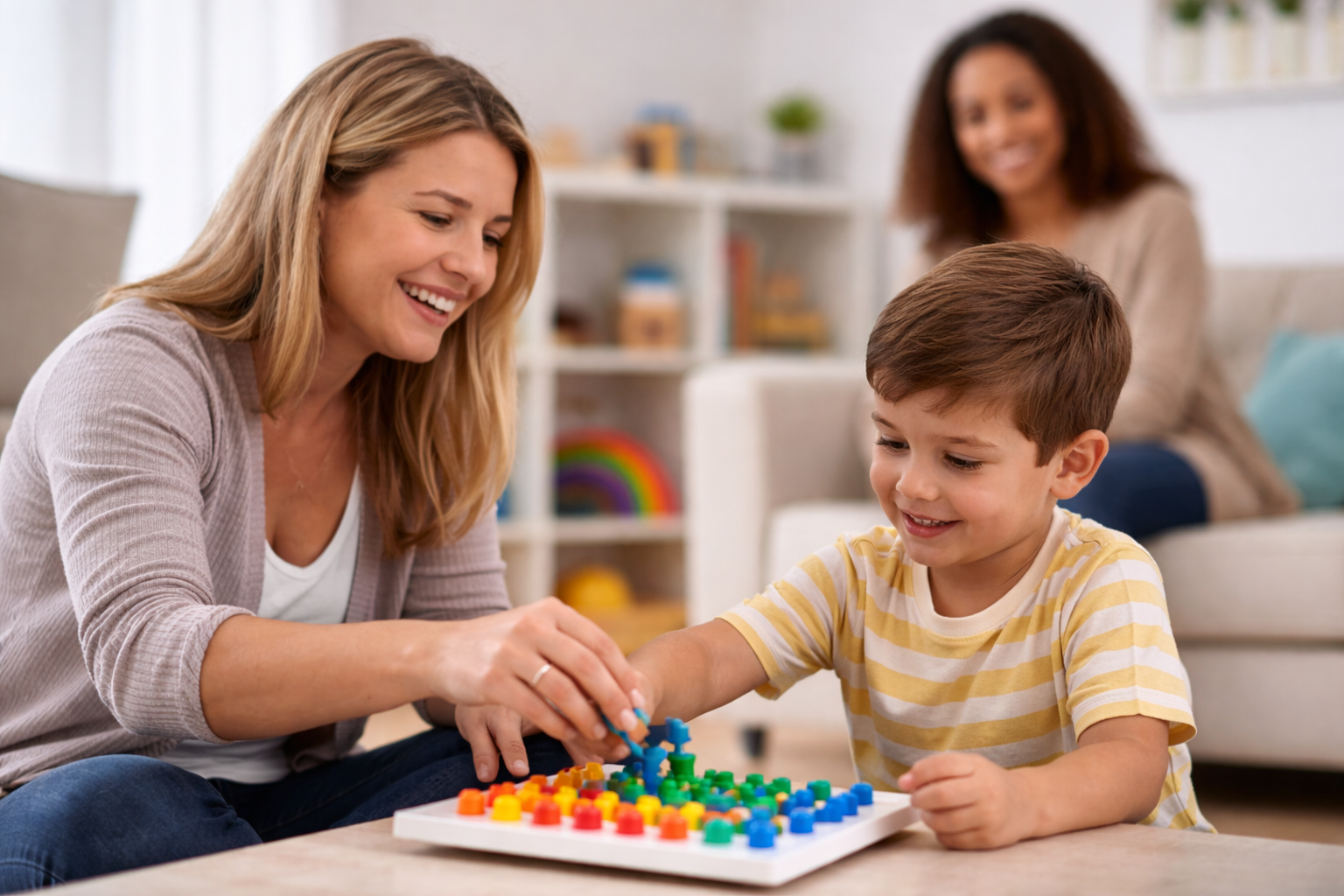 Pediatric occupational therapist providing home-based therapy to a child in Arizona