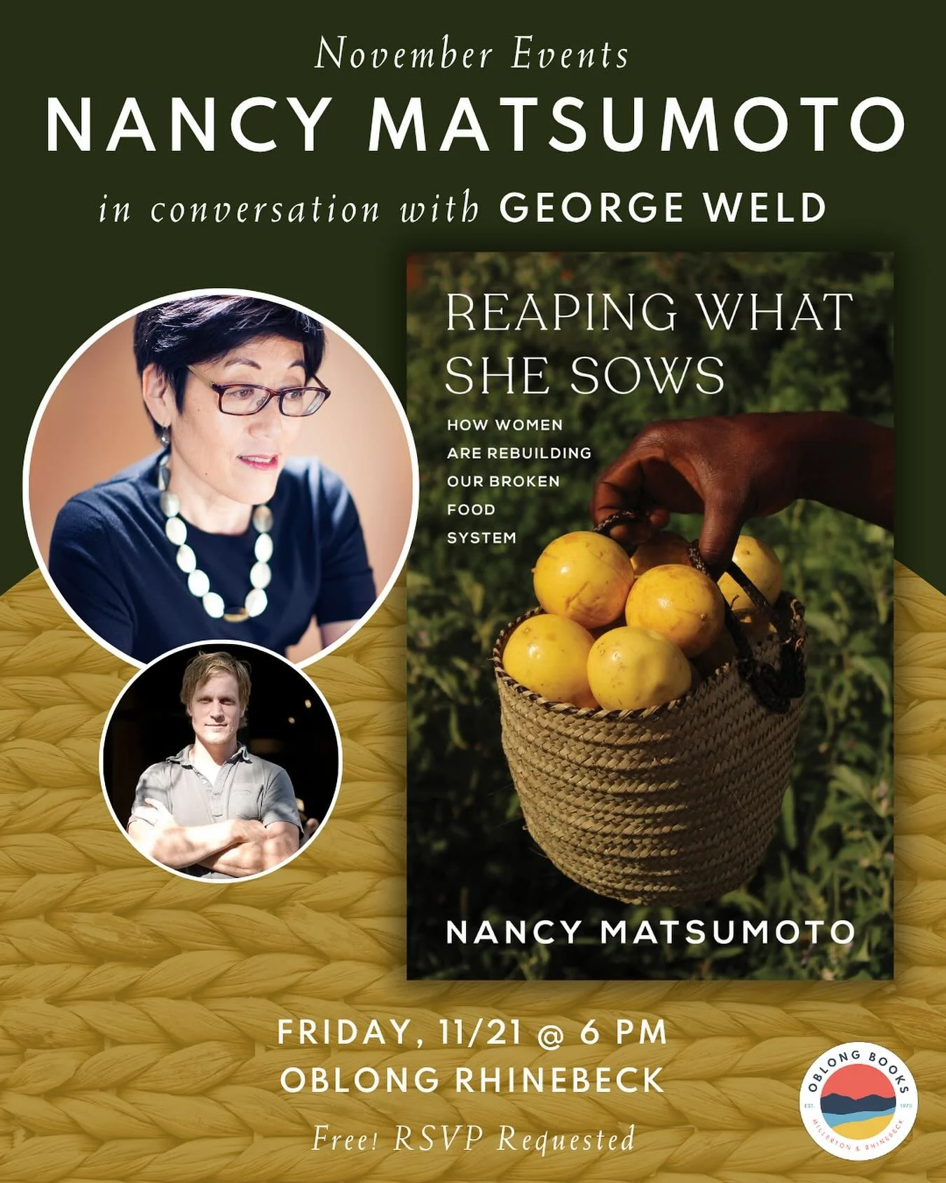 Hudson Valley friends! I&rsquo;ll be coming your way on November 21, landing at @oblongbooks to chat with local writer, photographer &amp; chef @georgeweld!

Hope to see you there. 

@melvillehouse 
#newbook 
#reapingwhatshesows