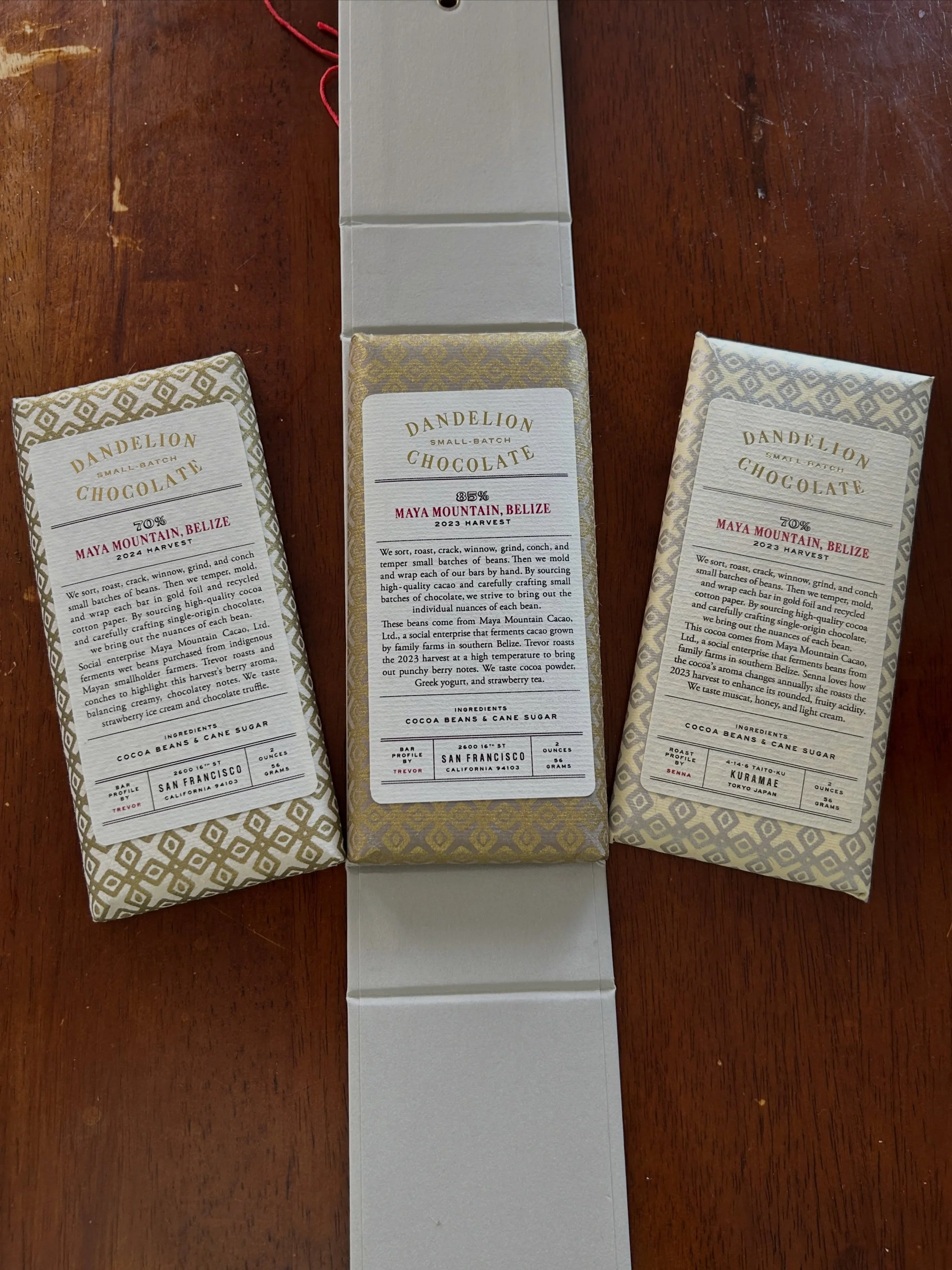 What an honor 😊to receive this delicious @dandelionchocolate three-bar set inspired by the work of the women farmers at @mayamountain (shout-out to Maria Cal!), Emily Stone, founder of Maya Mountain + @uncommoncacao, + my 📕, &ldquo;Reaping What She
