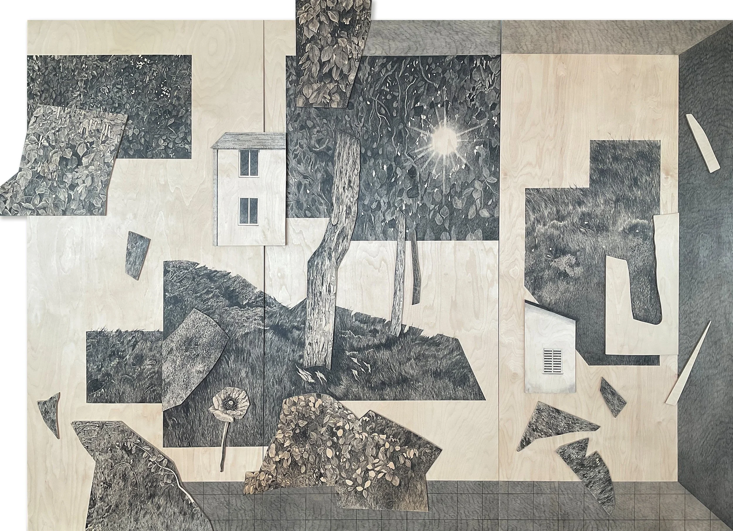 Untitled, graphite on birch wood, 289cm x 209cm