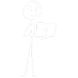 Stick figure person holding a laptop with a smiley face
