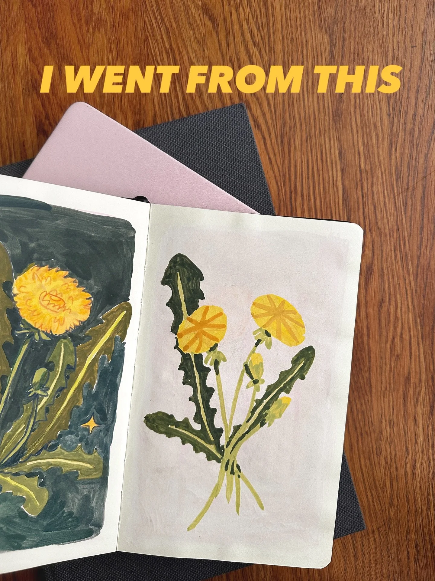 I found my original gouache dandelion painting that I added to in @procreate and make into a sticker! ☀️🤩 Green and pink is my forever color combo crush 🥰 #stickerlove