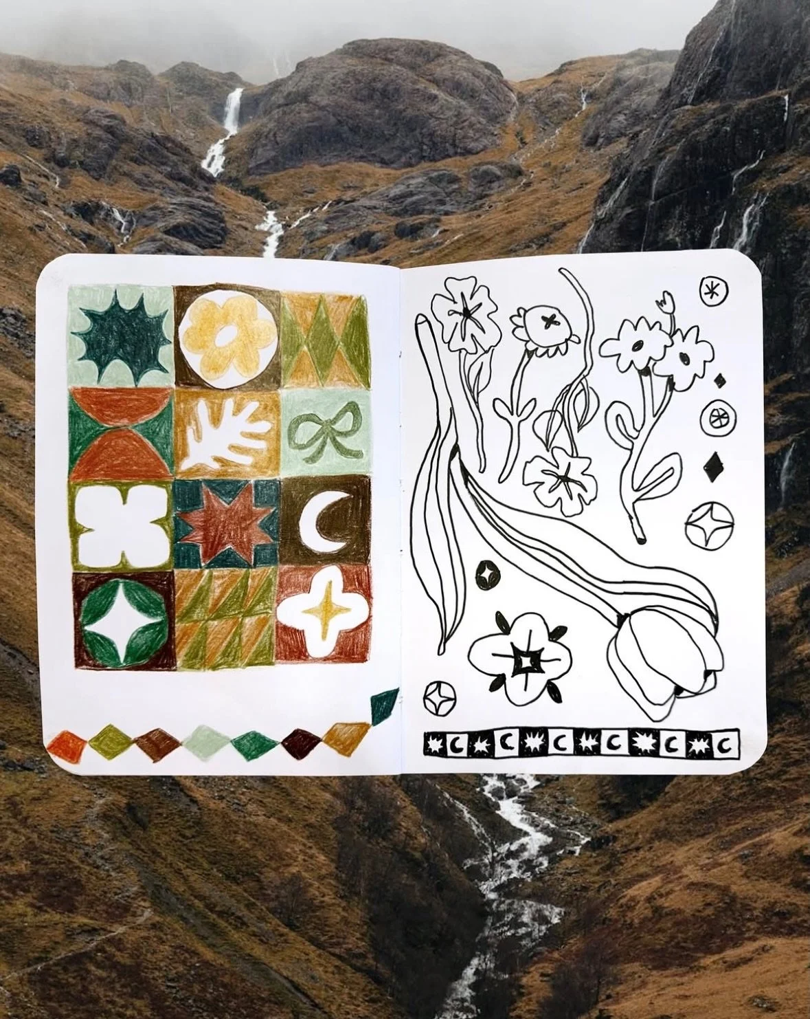 I&rsquo;m reaaaally feelin&rsquo; these colors today! Like they&rsquo;re just honestly speaking to me. (Just actually bought four sweaters with these tones a couple of hours ago no joke) #sketchbookspread #patchworkdrawing