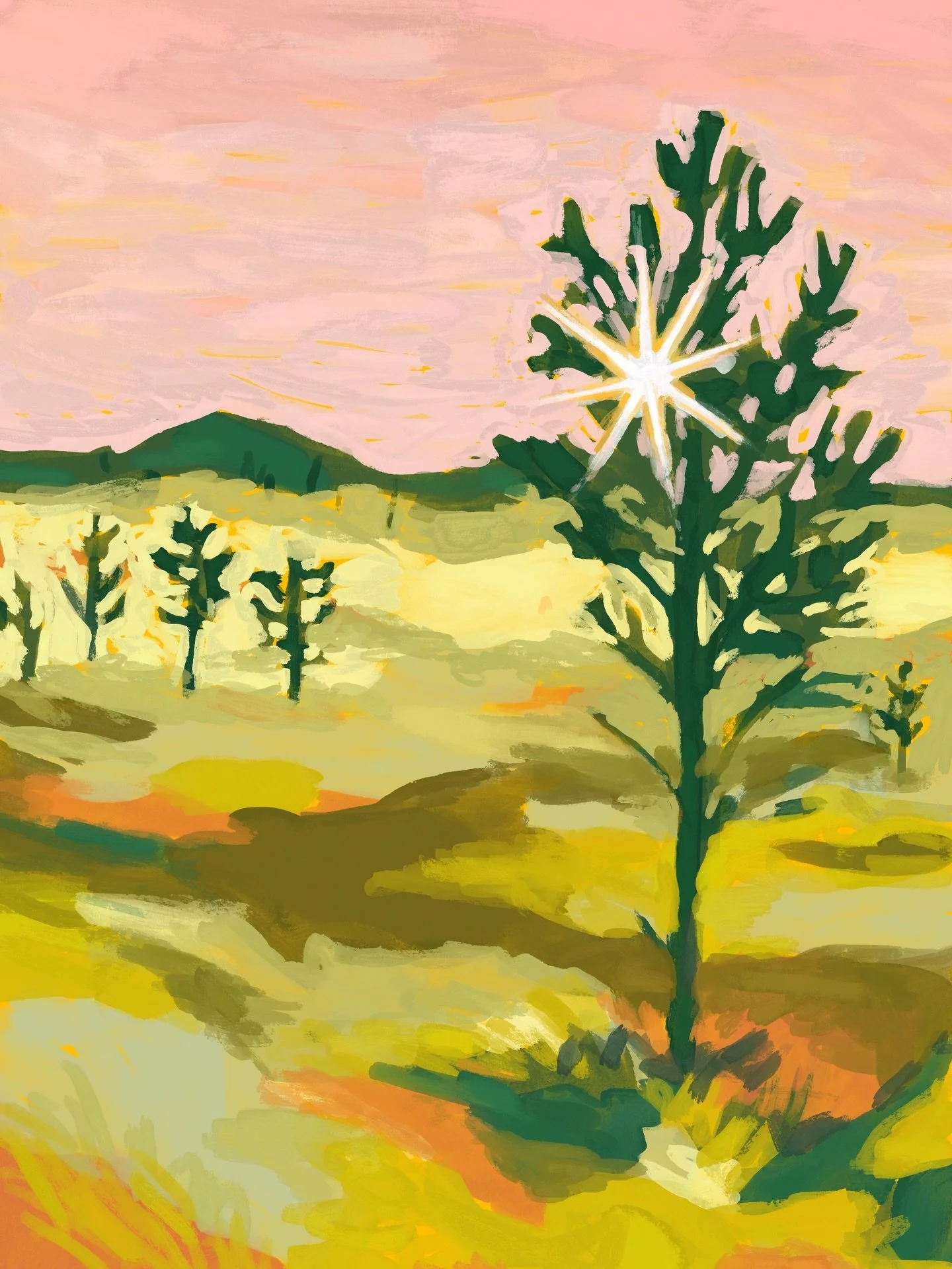 New digi landscape art 🥰 Love that sun peeking through the tree ☀️ 

Ofc I forgot what brush I used but it was a creamy one from the new library in @procrate and I loved it! 😂😅

#digitalpainting #procreateart