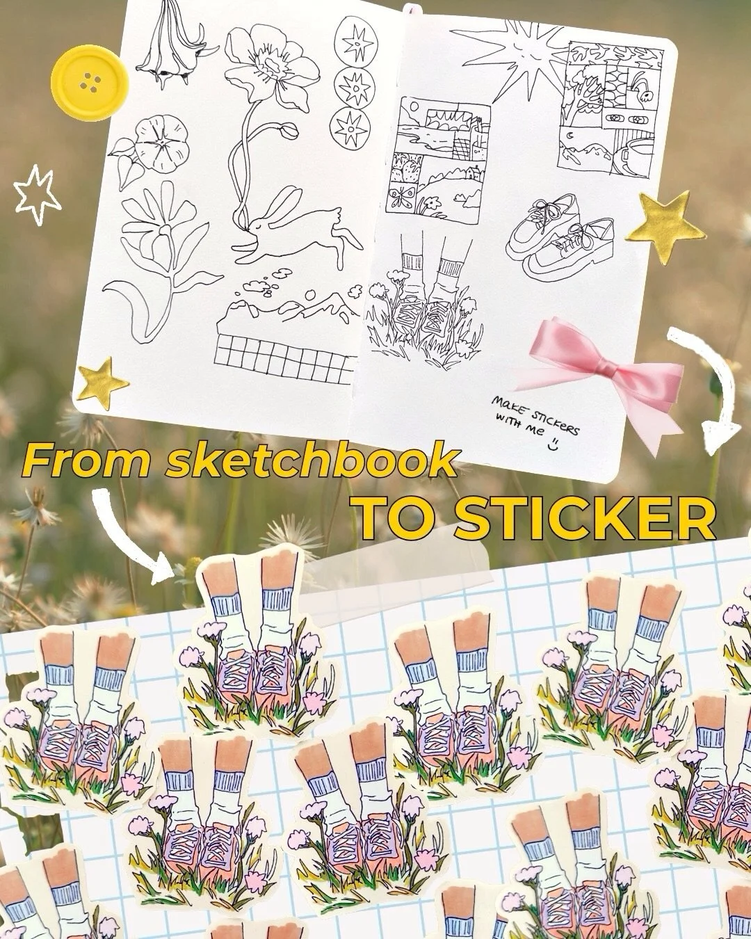 Make stickers with me ✨

Come along when I make my first ever stickers in my studio with the Siser Juliet Cutter. This is how I did it:

1. Take a good photo of your art (daylight!)
2. Edit in your preferred app/software and import to Procreate or ot
