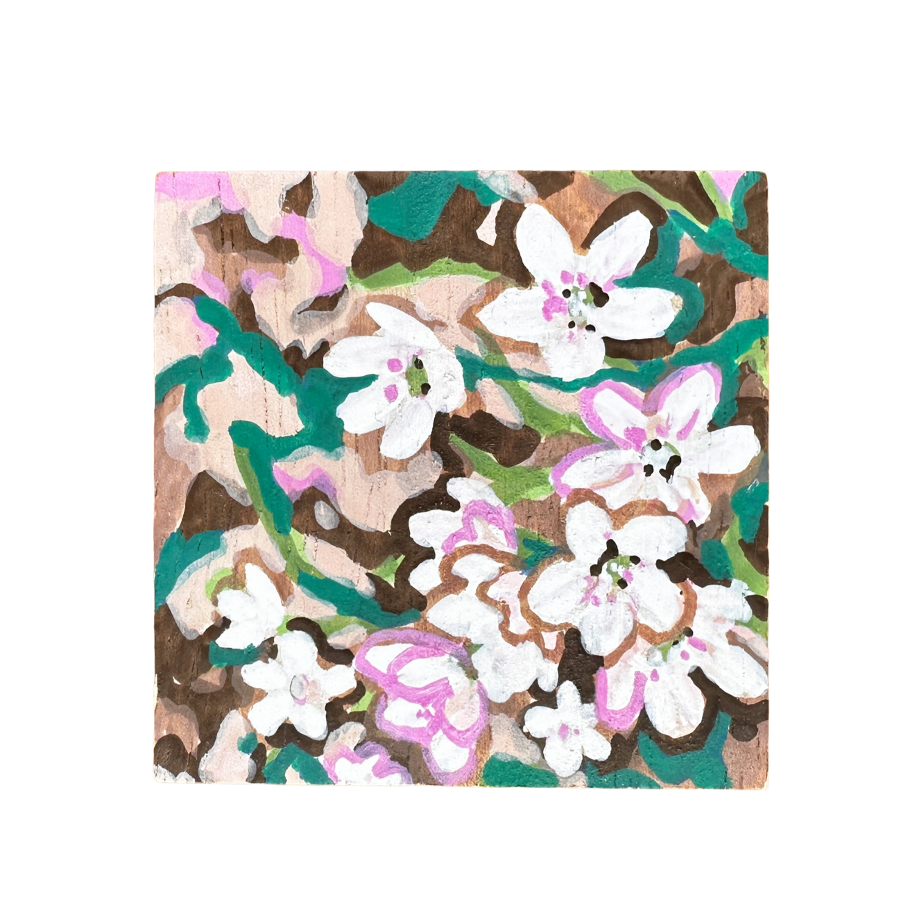 Mini Painting On Wood Block: White Forest Florals