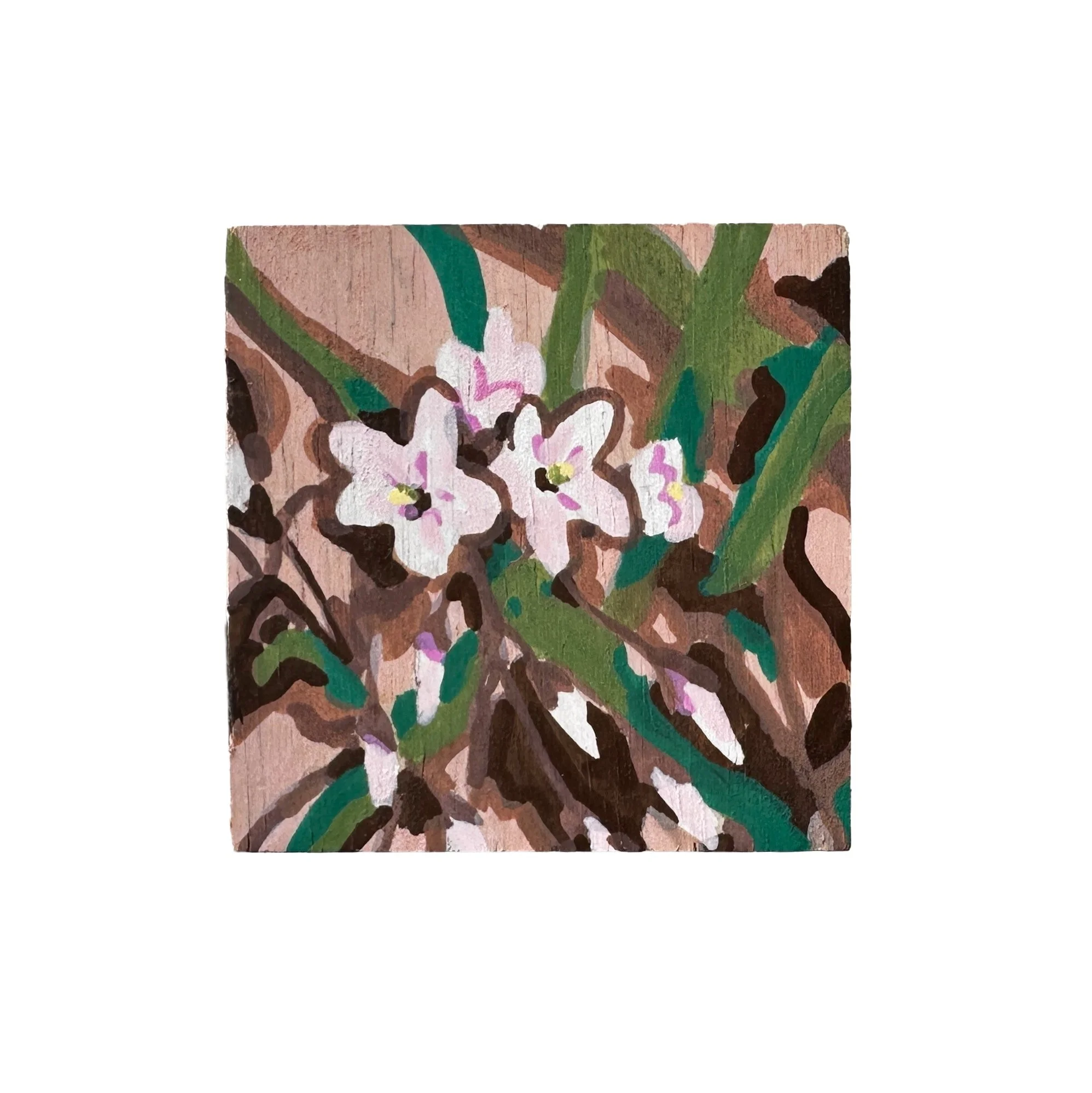 Mini Painting On Wood Block: Wood Anemones