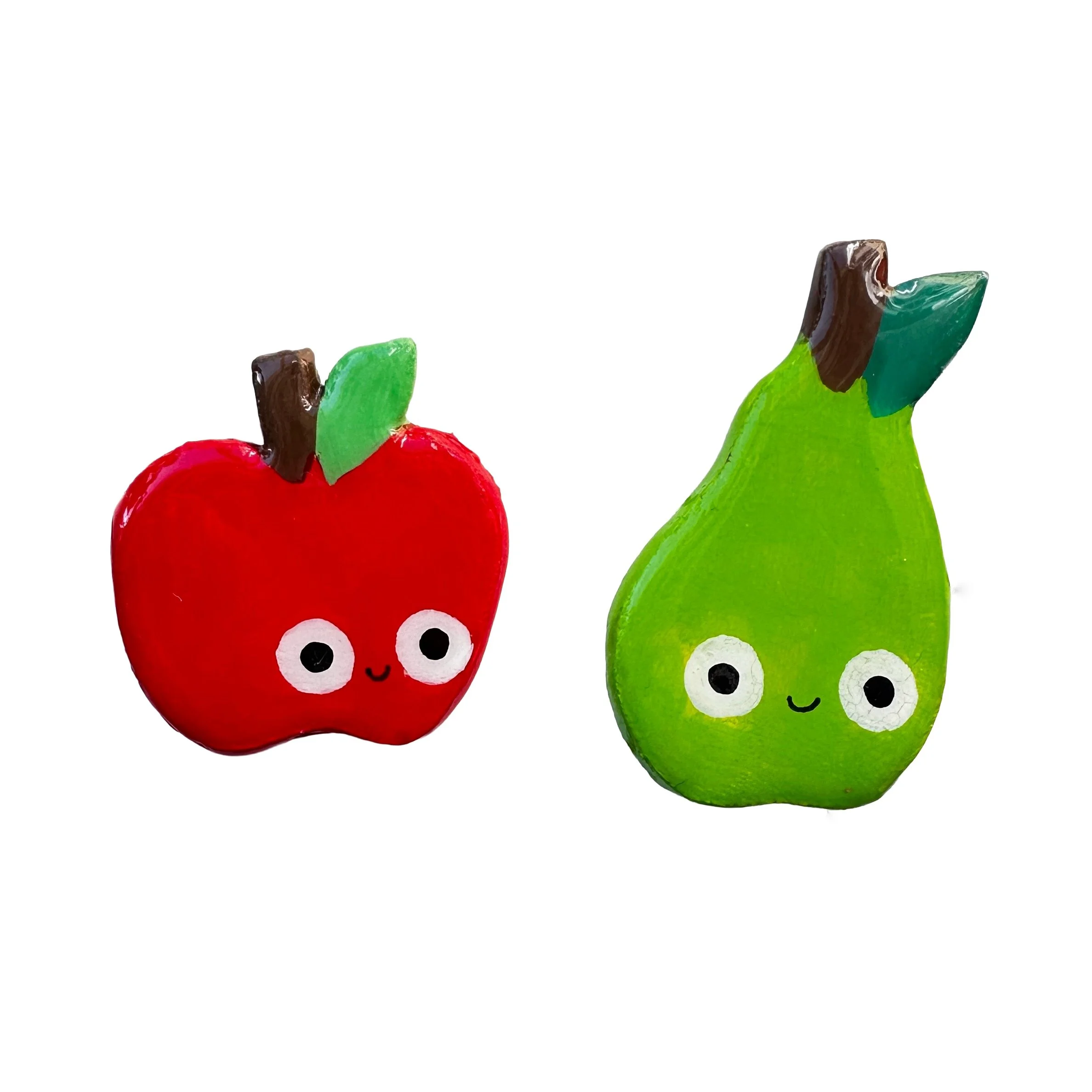 Quirky Apple and Pear Clay Magnets