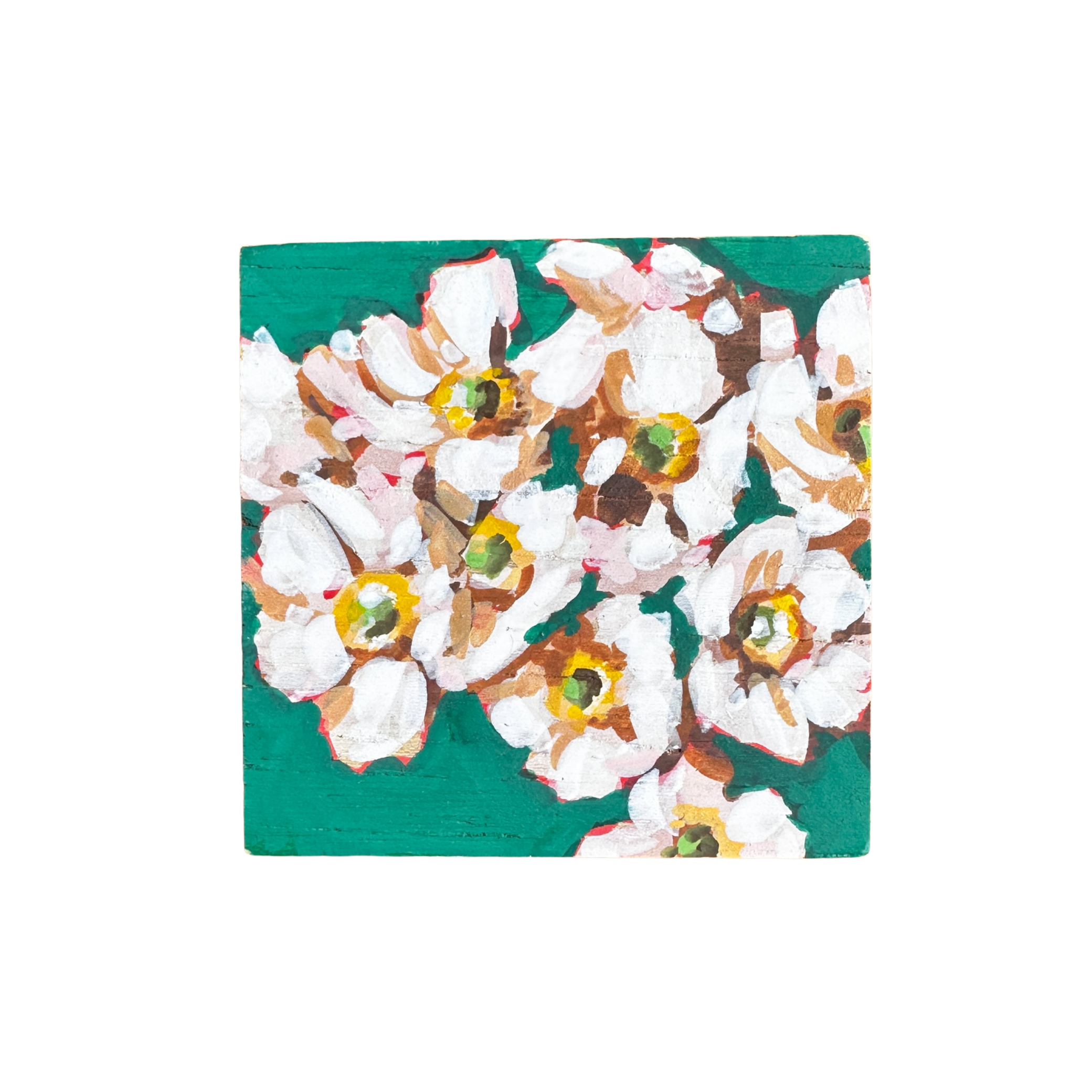 Mini Painting On Wood Block: Autumn Anemones