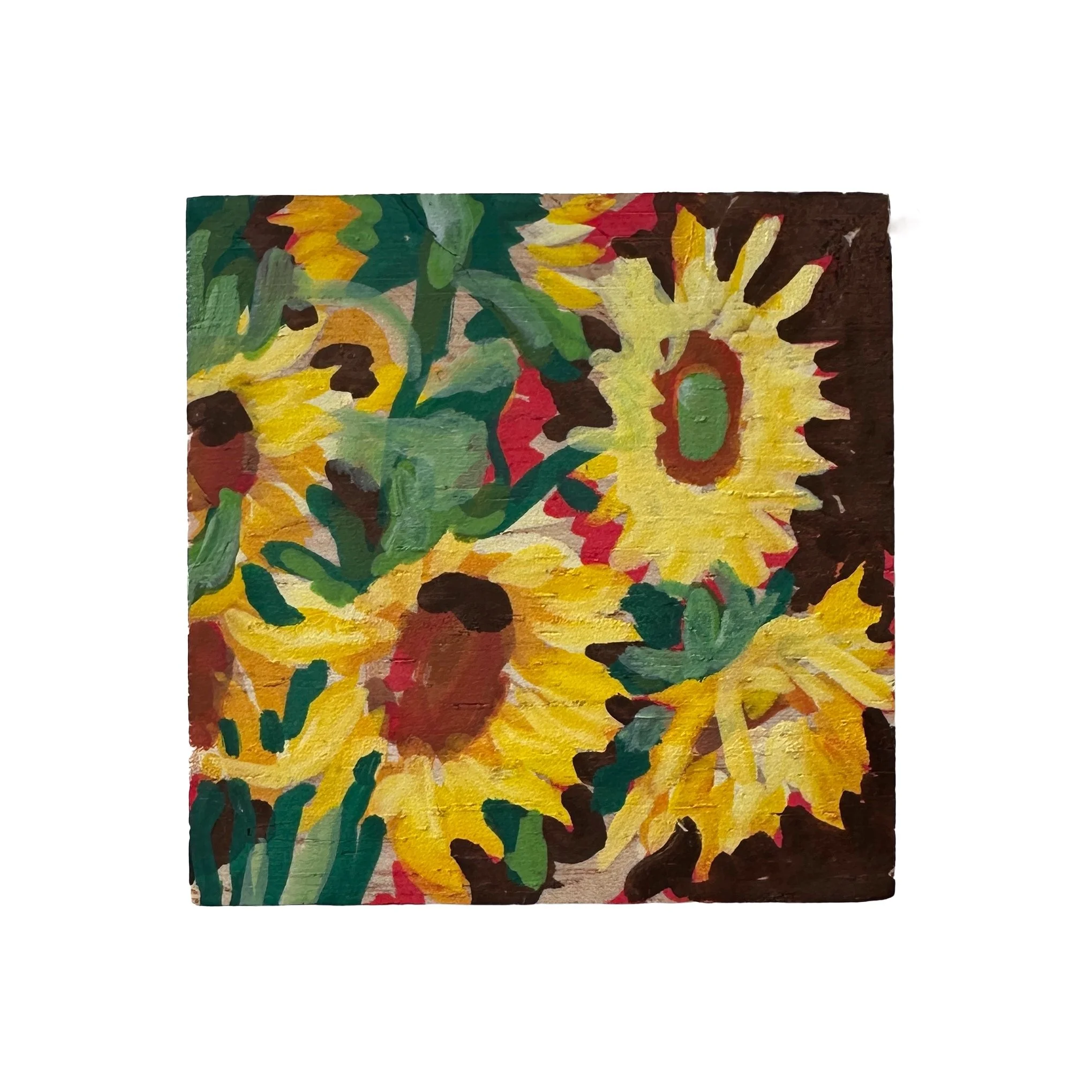 Mini Painting On Wood Block: Sunflowers