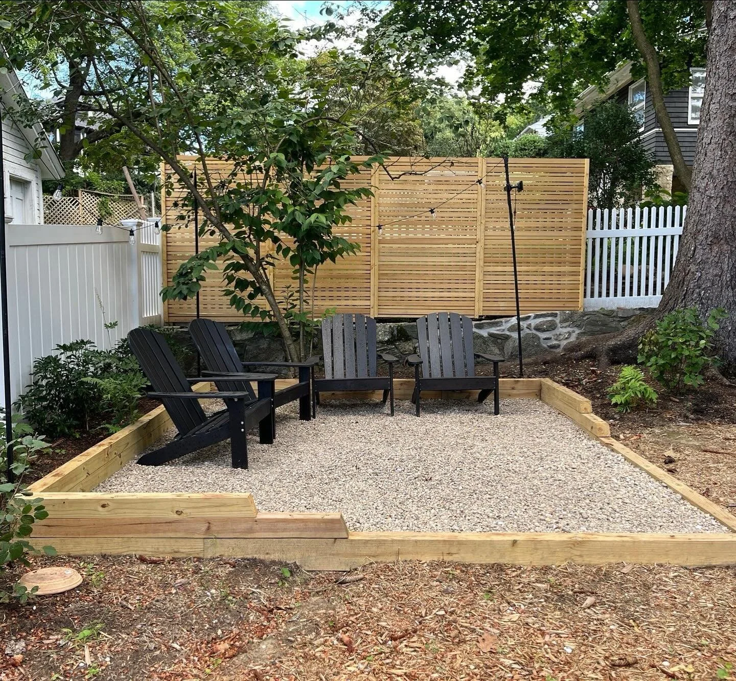 What do you do with a shady corner under big, big evergreen trees, where nothing much will grow?  As much as I&rsquo;m tempted to plant every inch of every backyard, sometimes we need to just carve out a little space to sit and relax.  And that&rsquo
