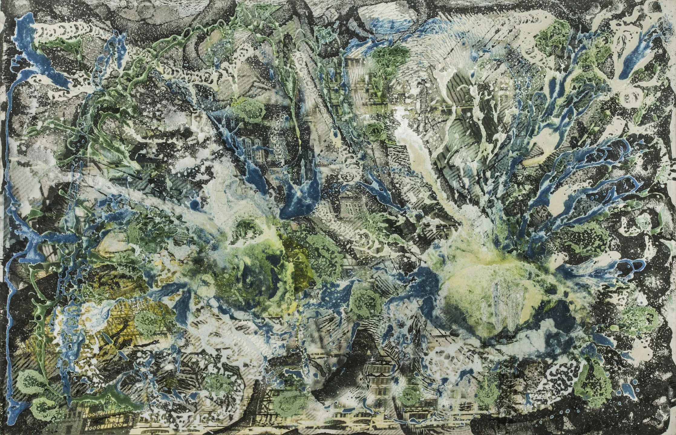 Jayashree Chakravarty | Moods of Water | Acrylic & Oil on Digital Printed Canvas |  51 x 79 in | 2013