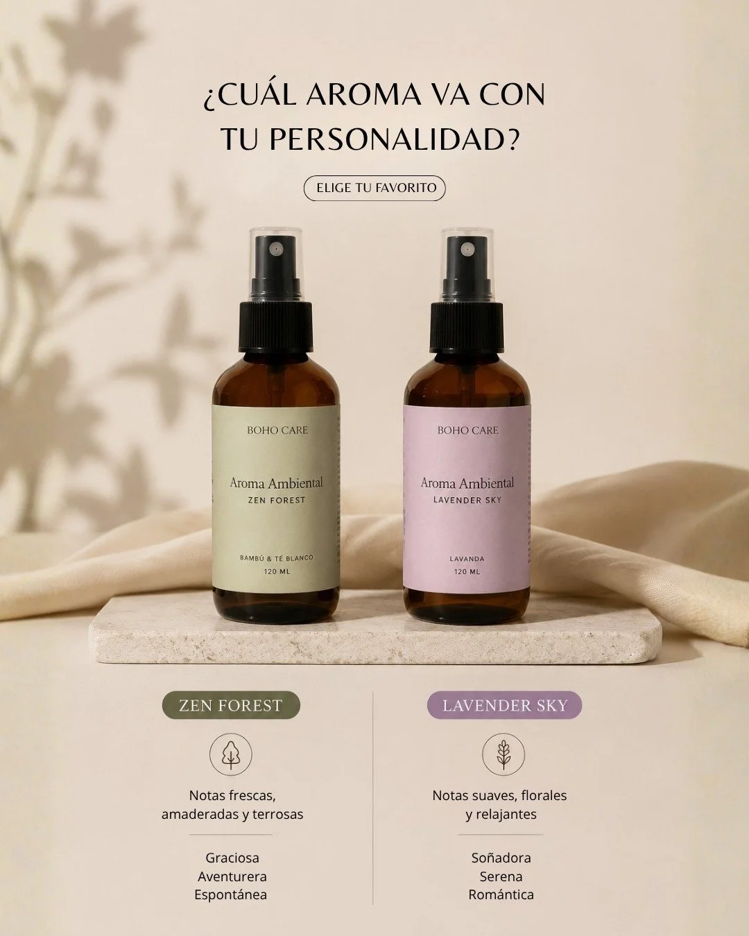 Tu aroma dice mucho de ti ✨

&iquest;Eres de los que buscan calma, frescura, energ&iacute;a o un ambiente m&aacute;s acogedor?

Descubre qu&eacute; aroma de Boho Care va mejor con tu personalidad. Elige el tuyo y encuentra tu match 🤍

#BohoCare #M&e