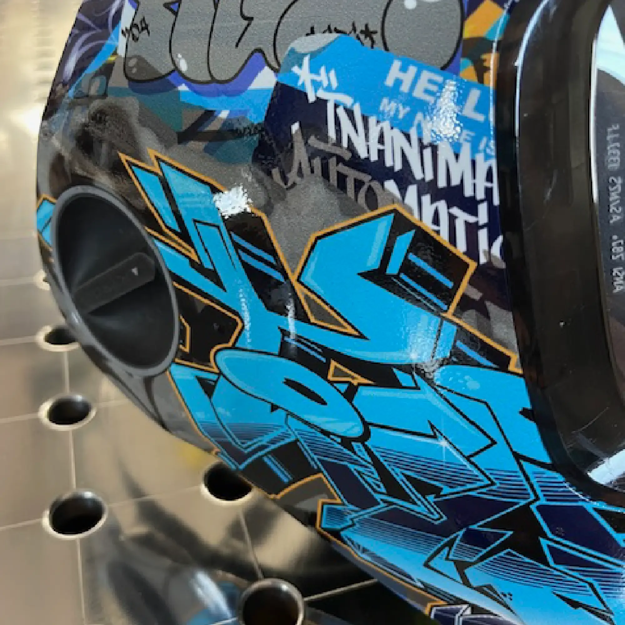 Graffiti G5-02 Welding Mask Shell Wrap – detailed lettering and tag design with gloss finish