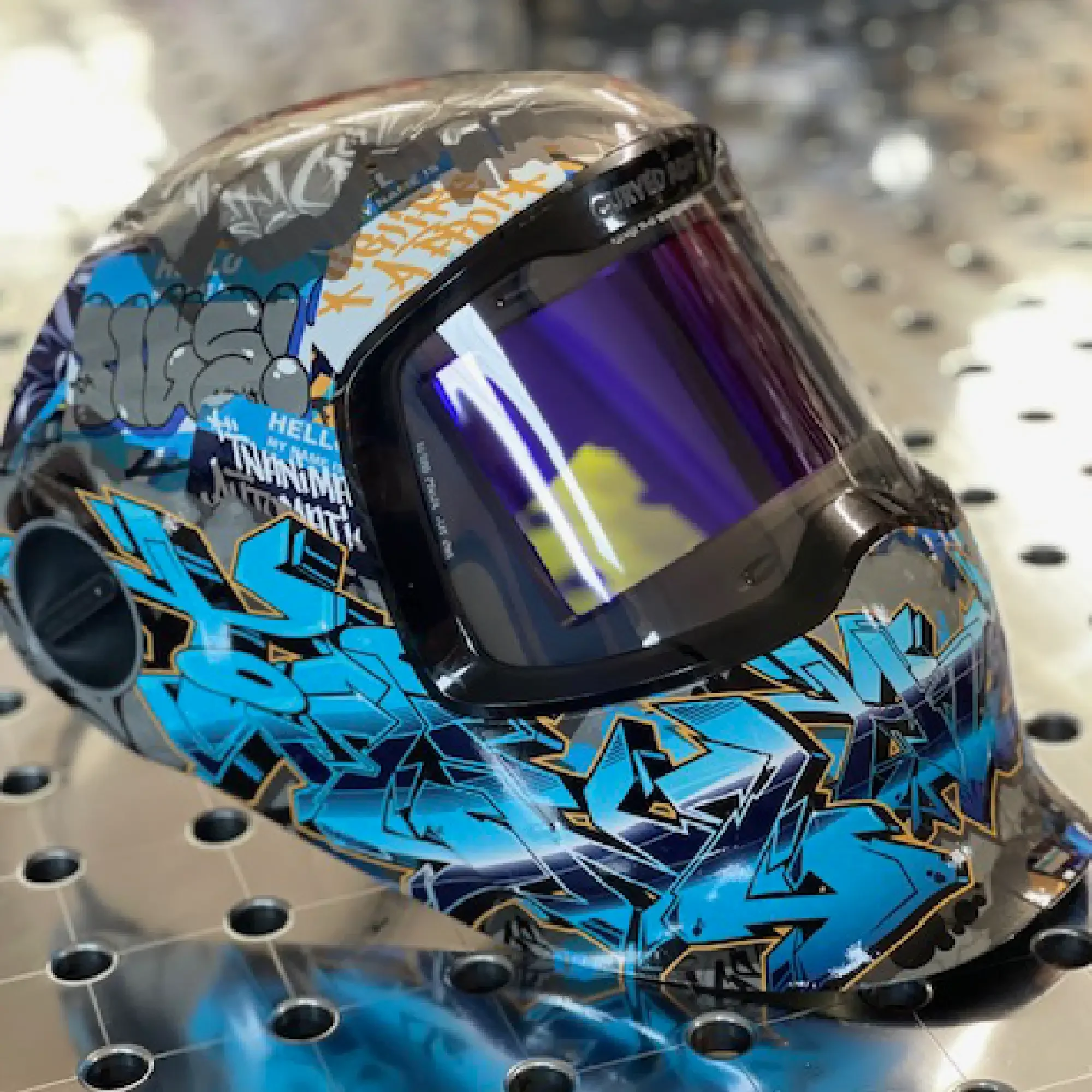 Graffiti G5-02 Welding Mask Shell Wrap – side view showing detailed graffiti graphics