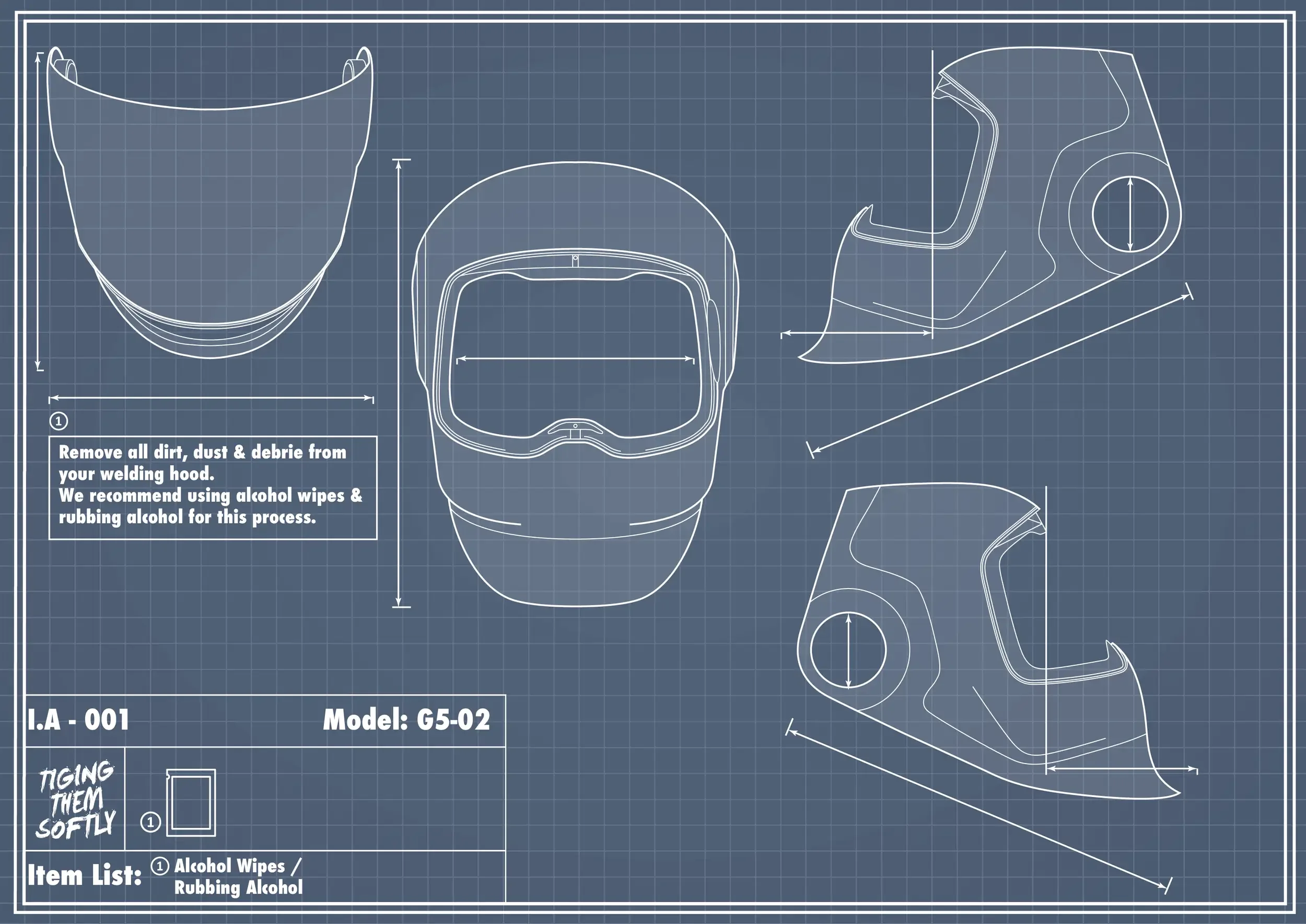 IA-001 Flesh welding hood blueprint — cleaning and surface preparation before installing G5-02 Flesh vinyl wrap