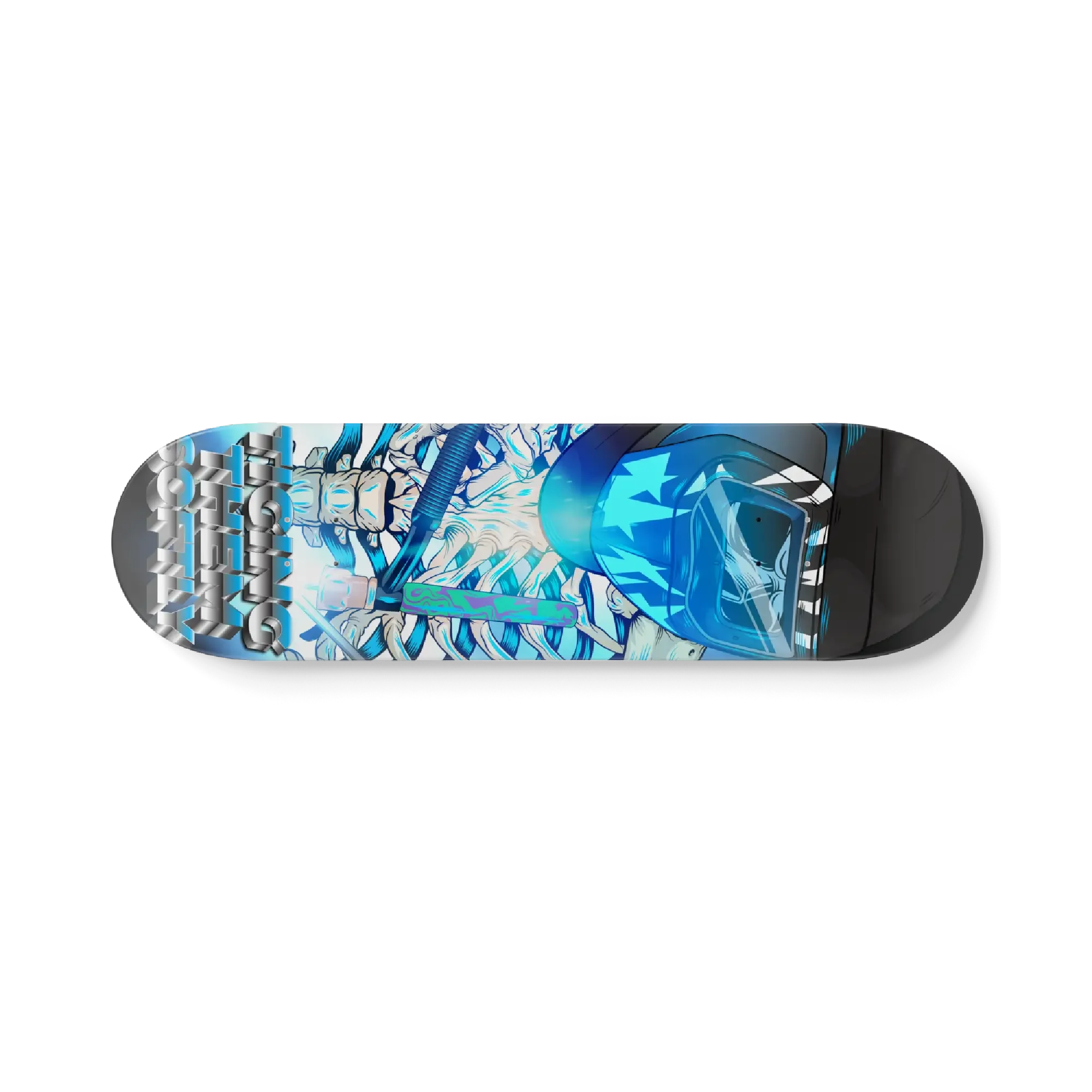 Tiging Them Softly Skelly Welder Skateboard Deck – horizontal layout with detailed skeleton welder illustration