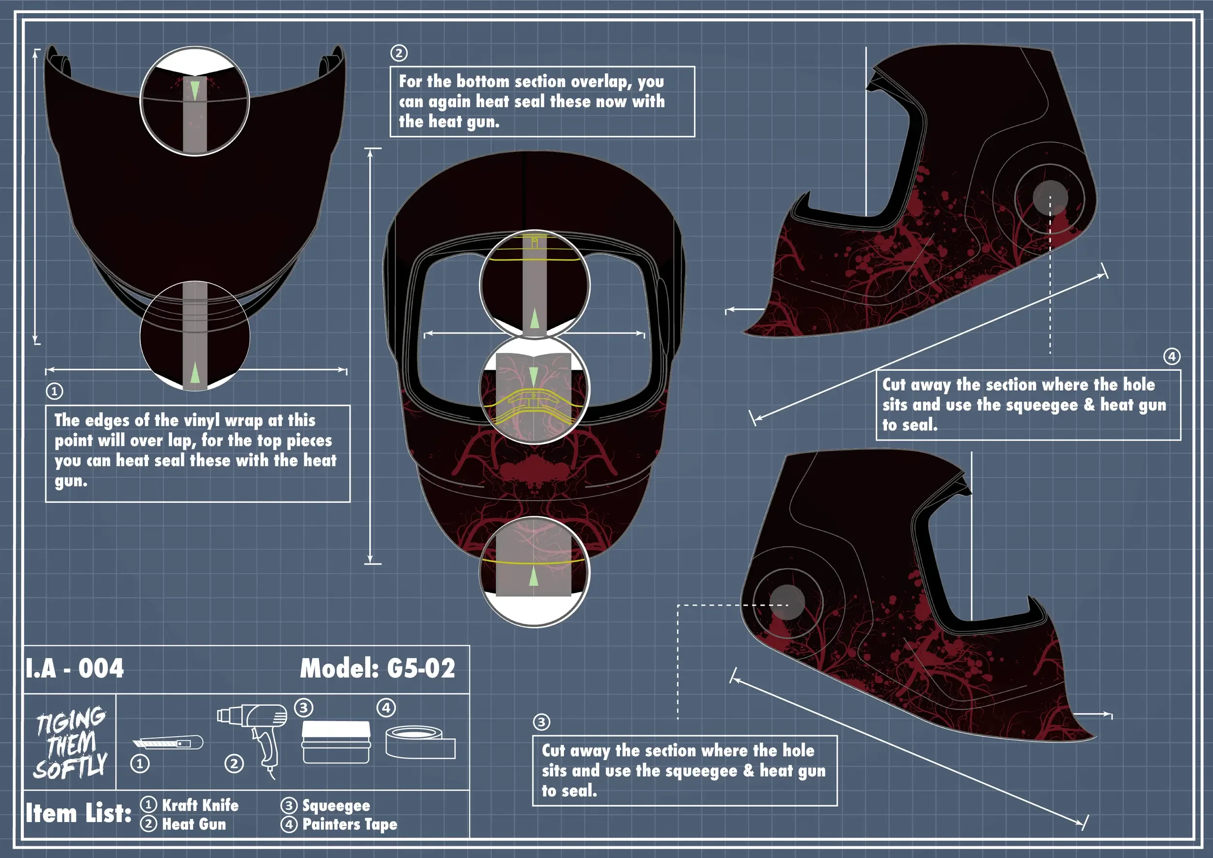 IA-004 Flesh welding hood — heat-sealing vinyl overlaps and trimming edges for a smooth, professional finish