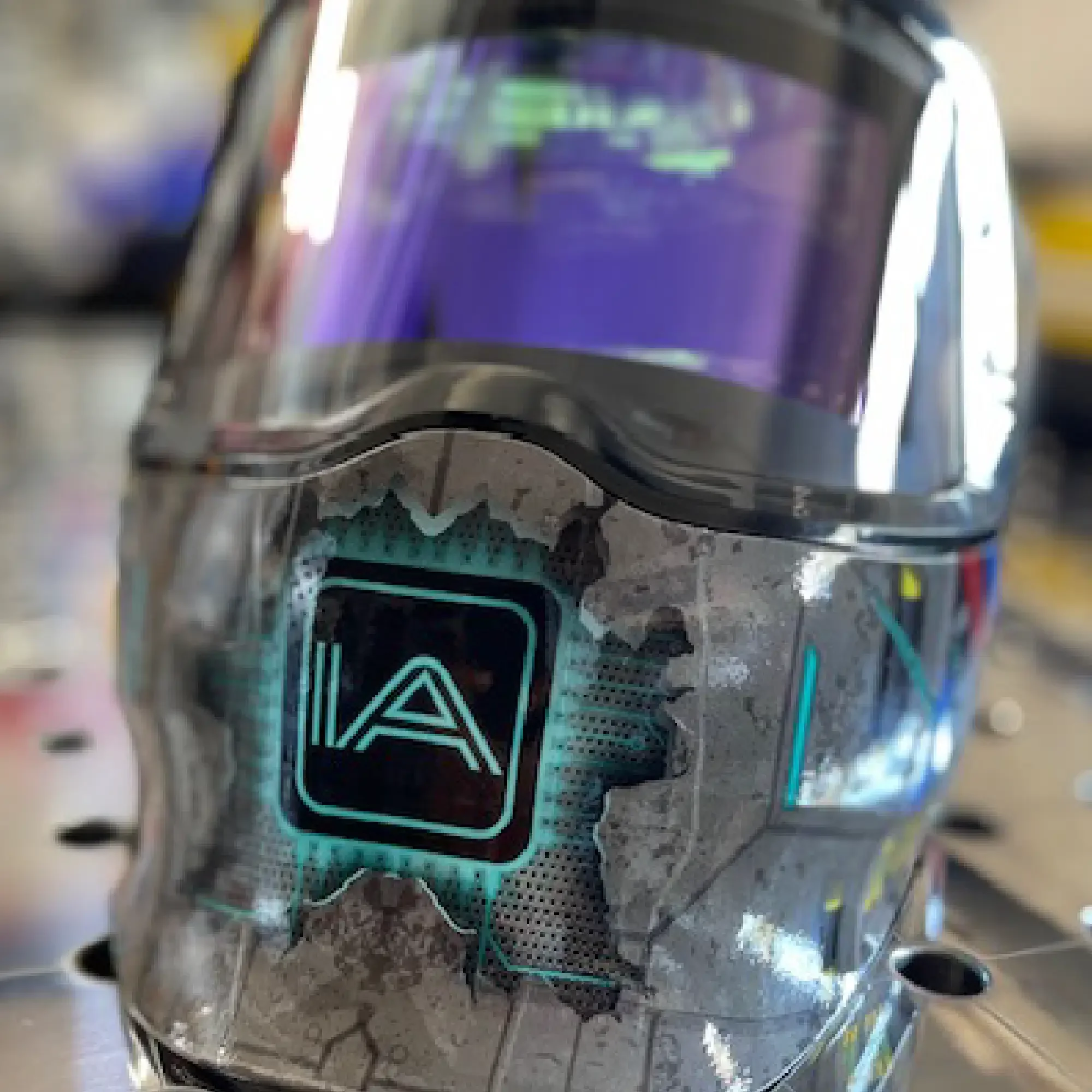 Mecha G5-02 Welding Helmet Wrap – front close-up with IA-FAB logo and gloss finish