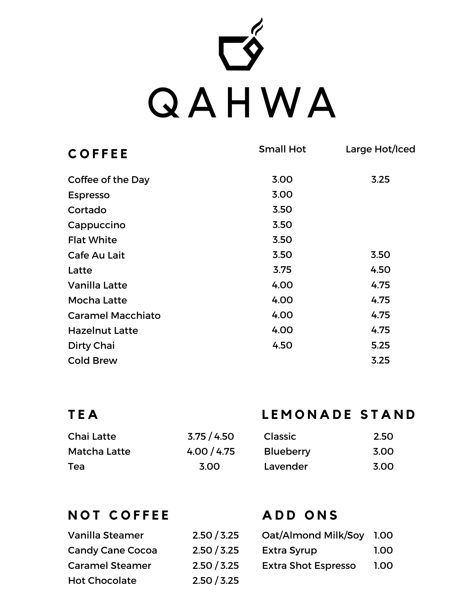 MENU — Qahwa Cafe | Part Cafe. Part Youth Center.