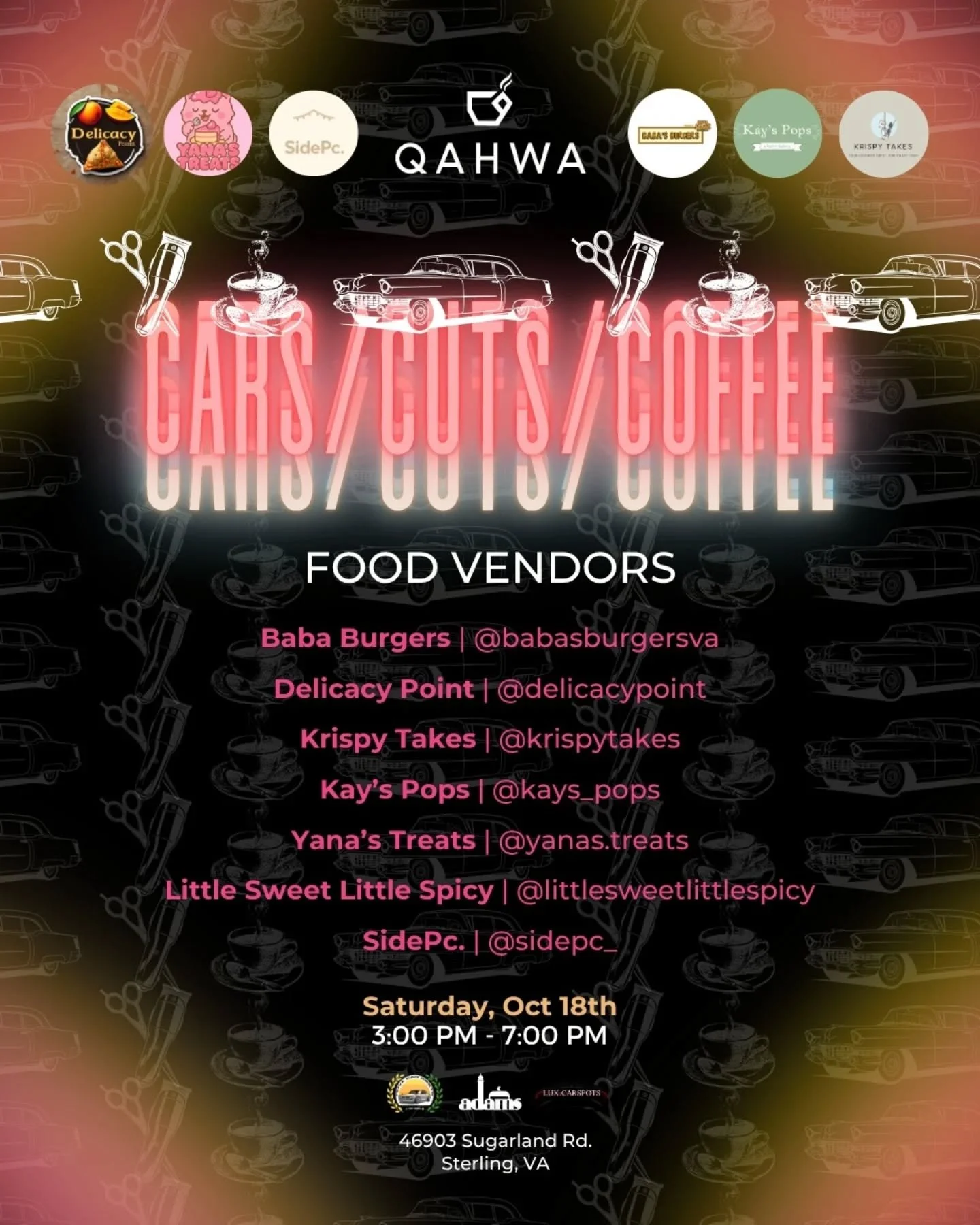 VENDOR LINE UP FOR CARS, CUTS, AND COFFEE 🚗✂🥤

SWIPE RIGHT because TOMORROW we've got it all!

🏍 Cars &amp; Motorcycles

 🍔 Food

👕 Merch

💈 Barbers

🔥 And more!!!

You won't want to miss out, more info is linked in our bio and we'll see you t