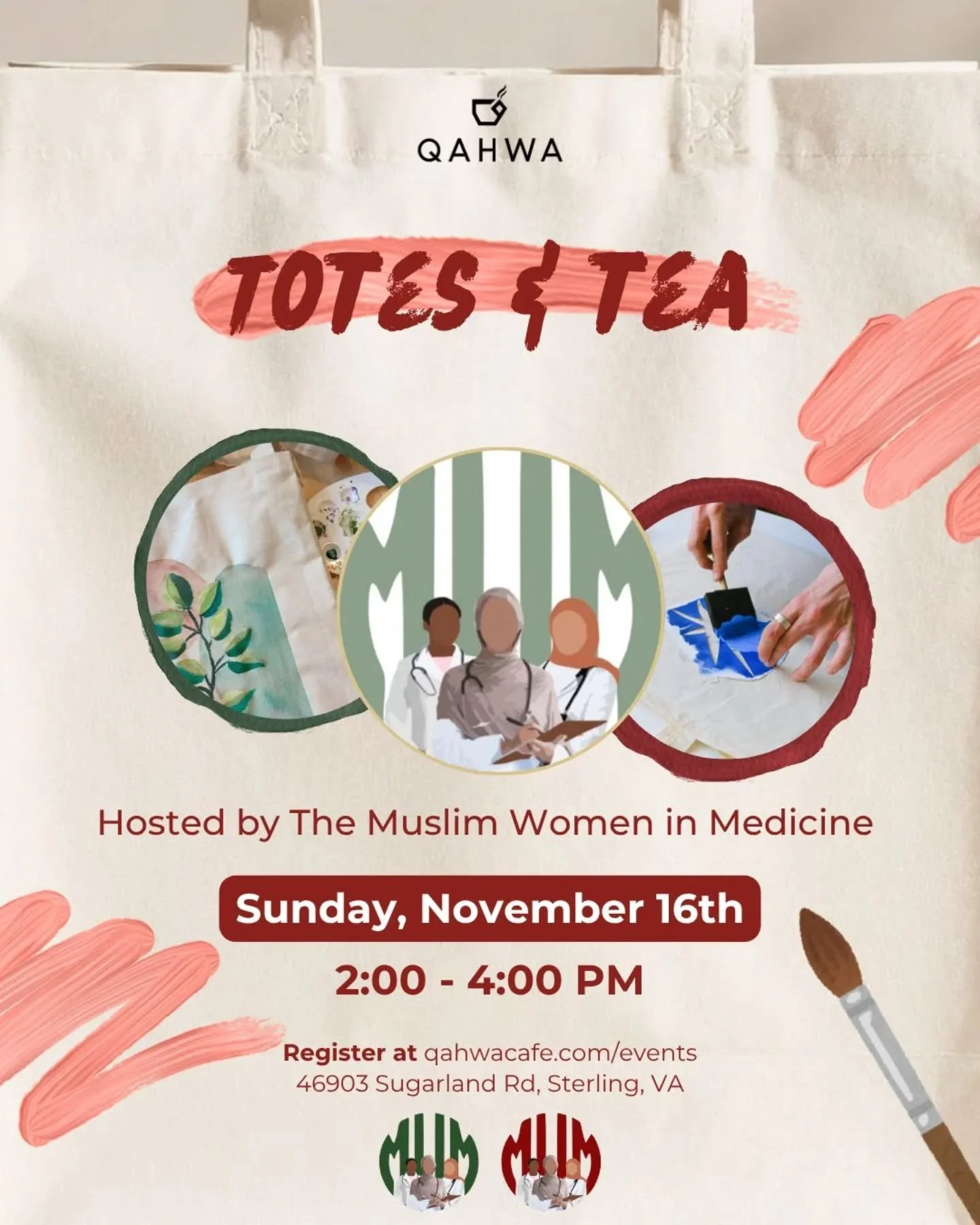 You'll &ldquo;TOTES&rdquo; want the &ldquo;TEA&rdquo; on our next activity! 😌☕️

Join us SUNDAY for TOTES &amp; TEA, a special collaboration with MUSLIM WOMEN IN MEDICINE! 🎨🛍

Unwind by painting your own tote bag while listening to the Quran and e