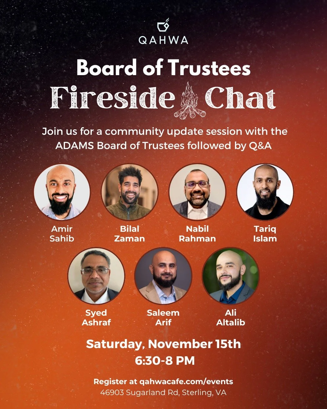🎤 Join us SATURDAY at Qahwa for a community update session with the ADAMS Board of Trustees followed by a Q&amp;A session! 

💬 All ages are welcome, registration is recommended (link in the bio) to help us organize seating arrangements but not requ