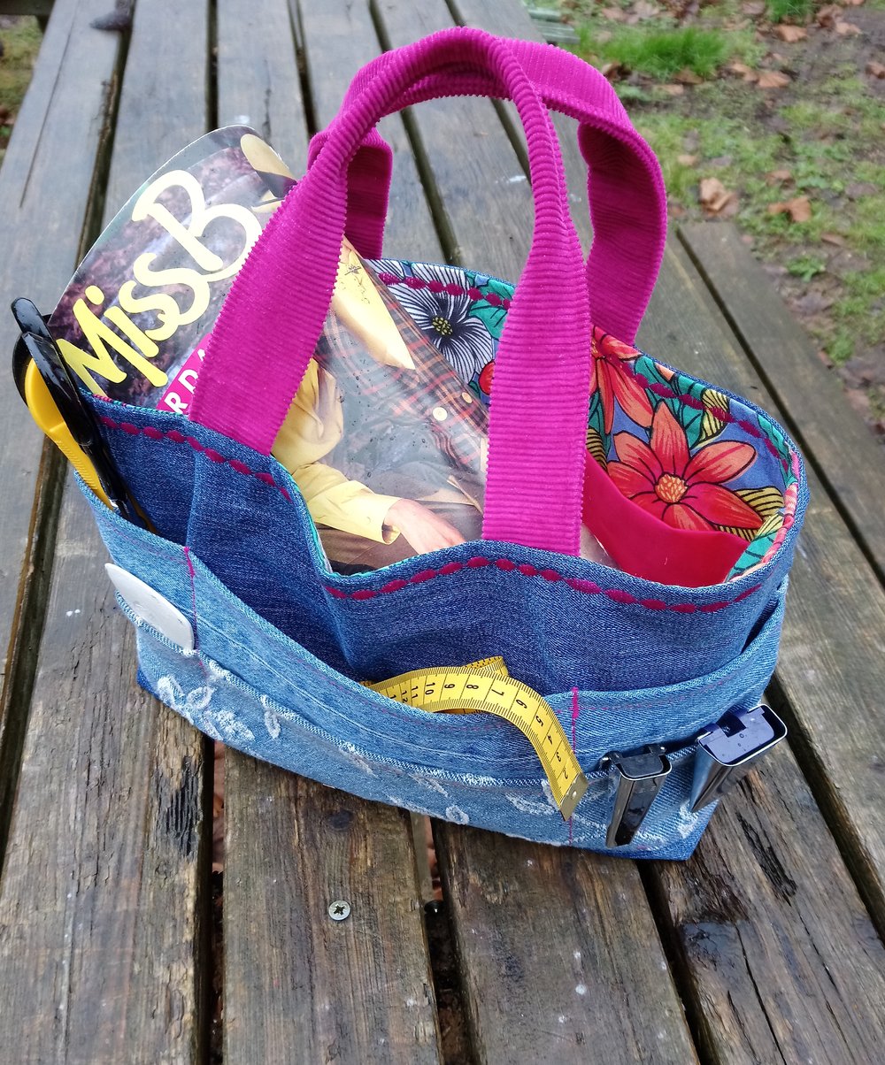 Denim and tropical print craft bag.jpg
